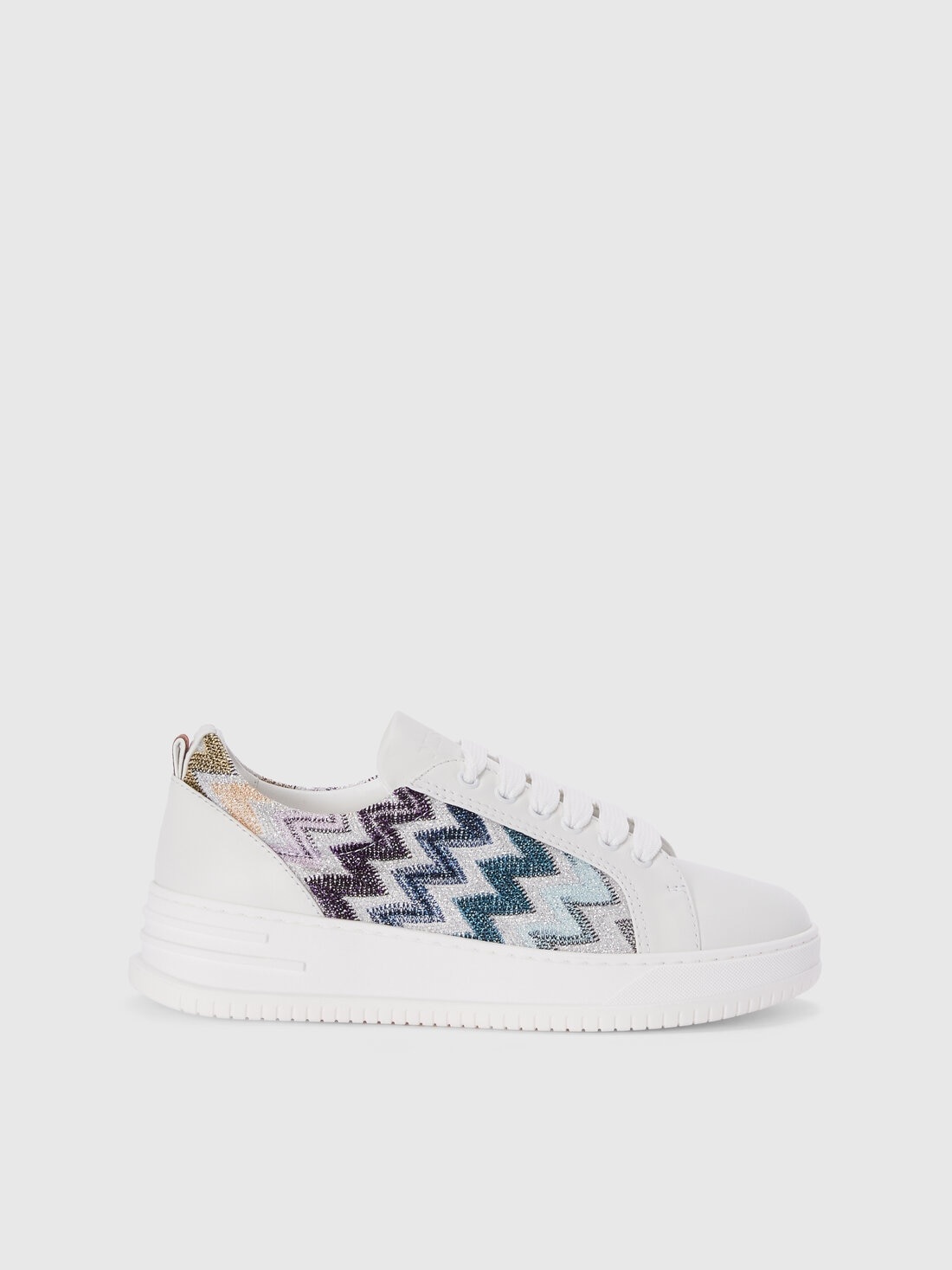 Leather sneakers with zigzag fabric insert - 1