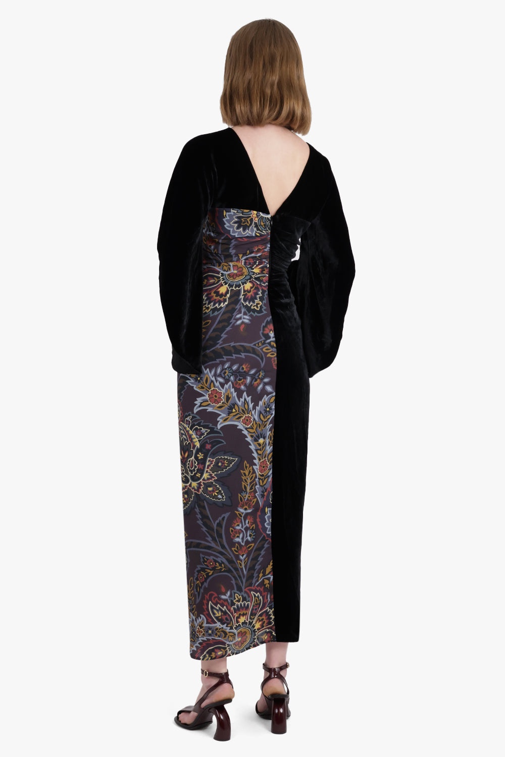 KIMONO STYLE DRAPED FLORAL PRINT MIDI DRESS | BLACK/MULTI - 3