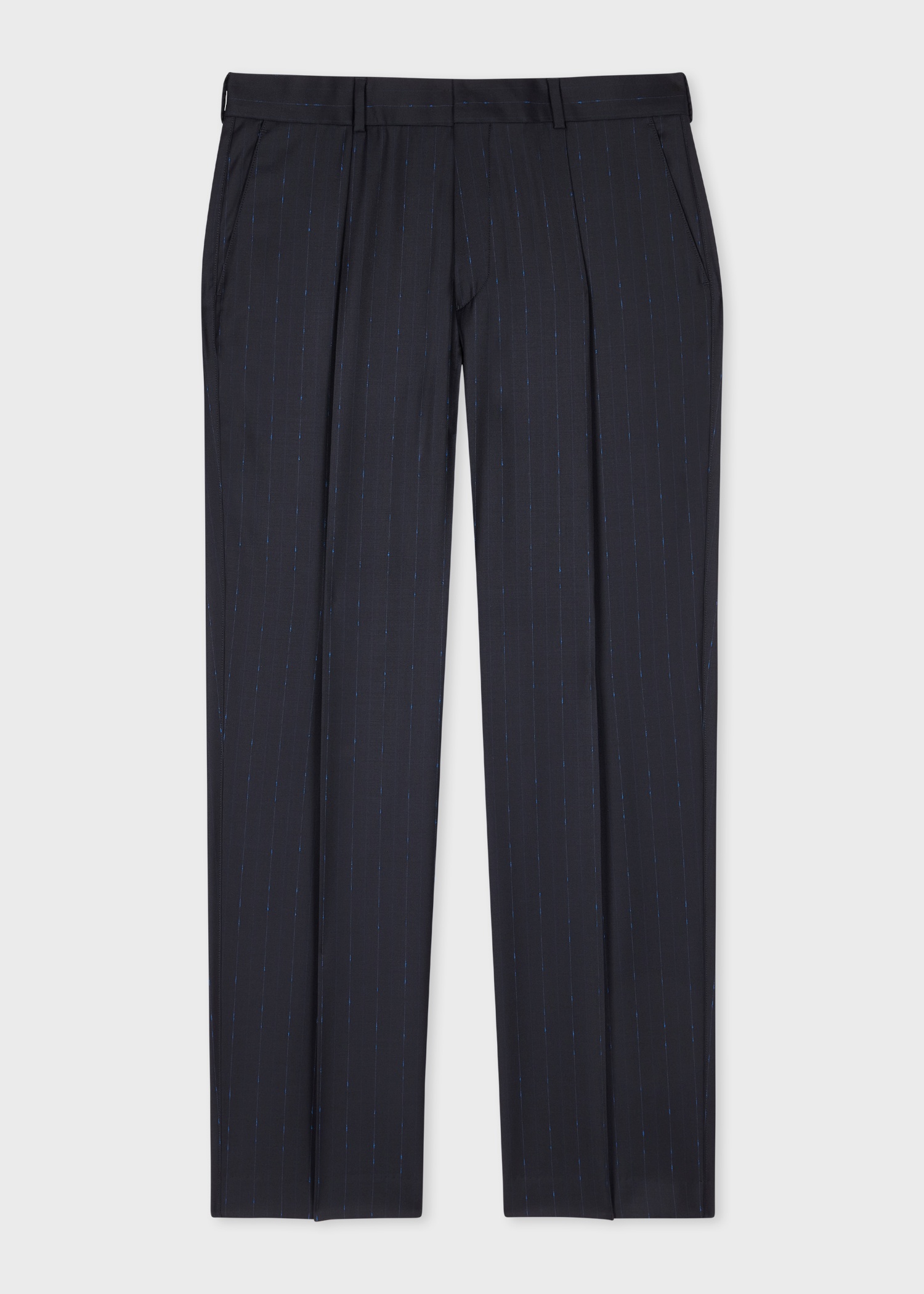 Dark Navy Pinstripe Wool Pleated Trousers - 1