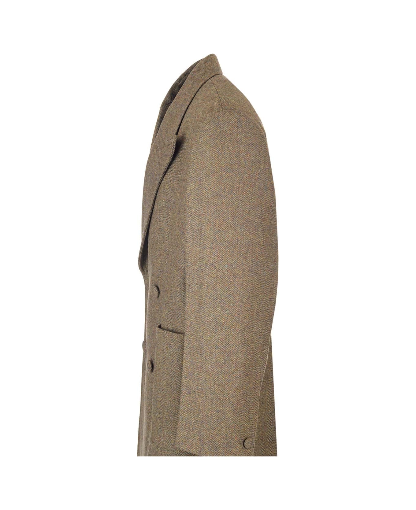 Double-breasted Herringbone Coat - 3