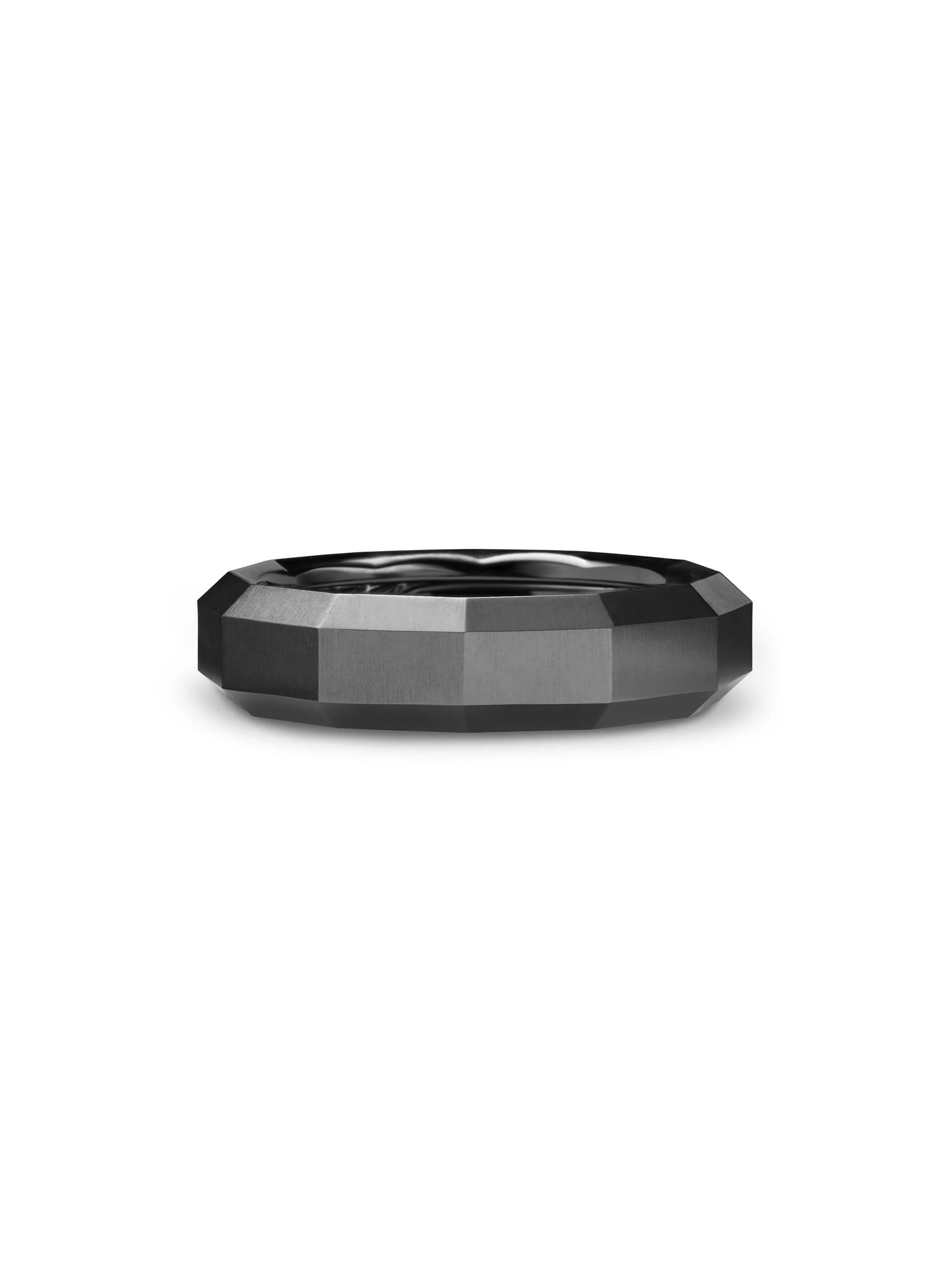 Men's Faceted Band Ring in Black Titanium, 6MM - Black - 1