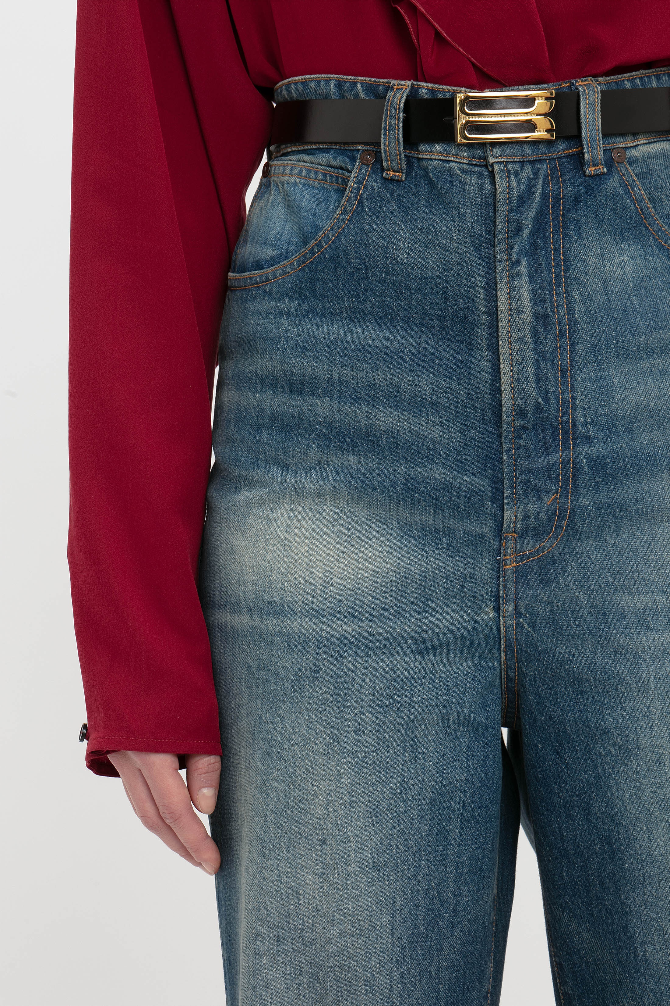Wide Leg Kick Jean In Broken Vintage Wash - 5