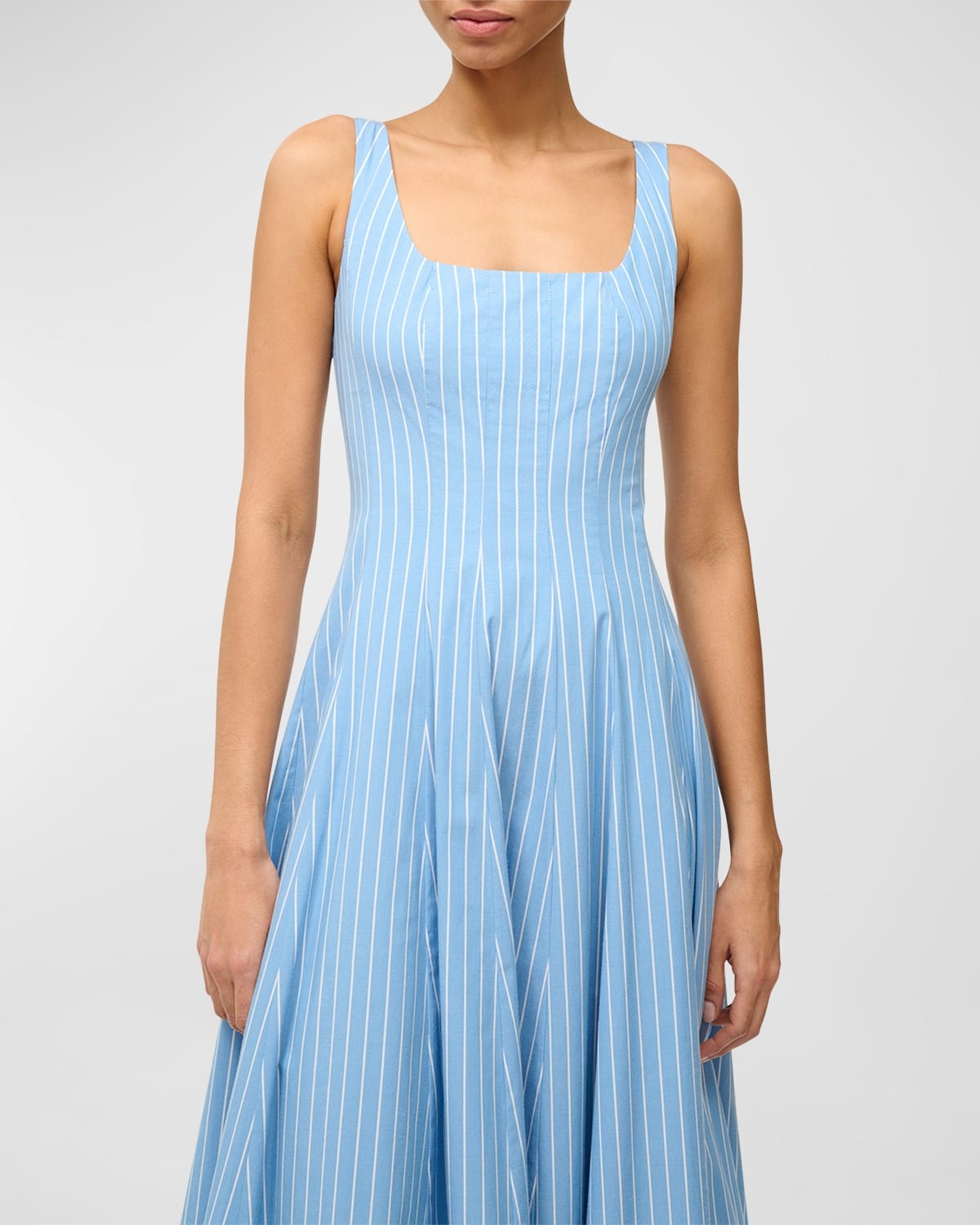 Wells Pinstripe Cotton Poplin Sleeveless Midi Dress - 2