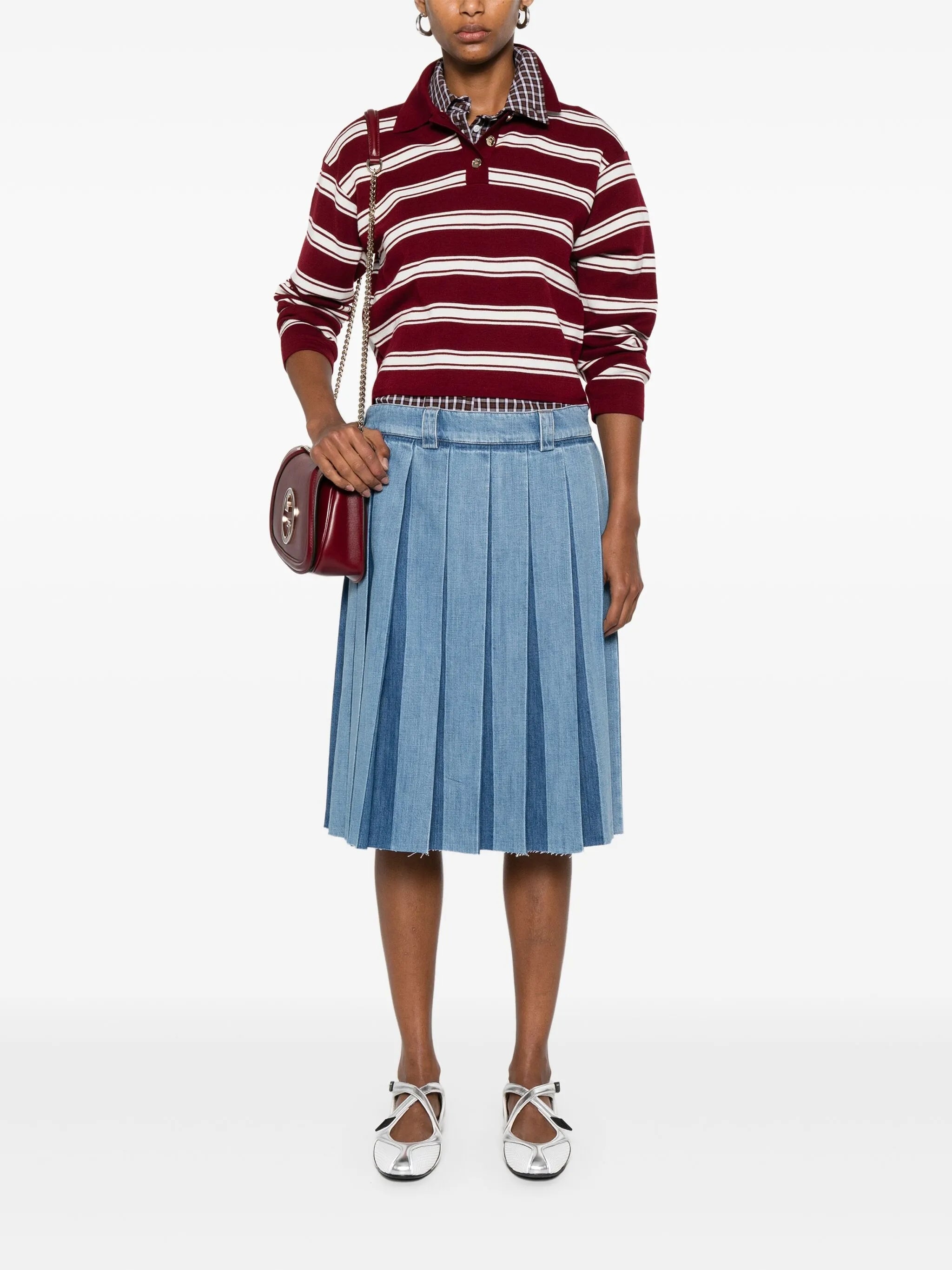 Pleated Denim Skirt - 2
