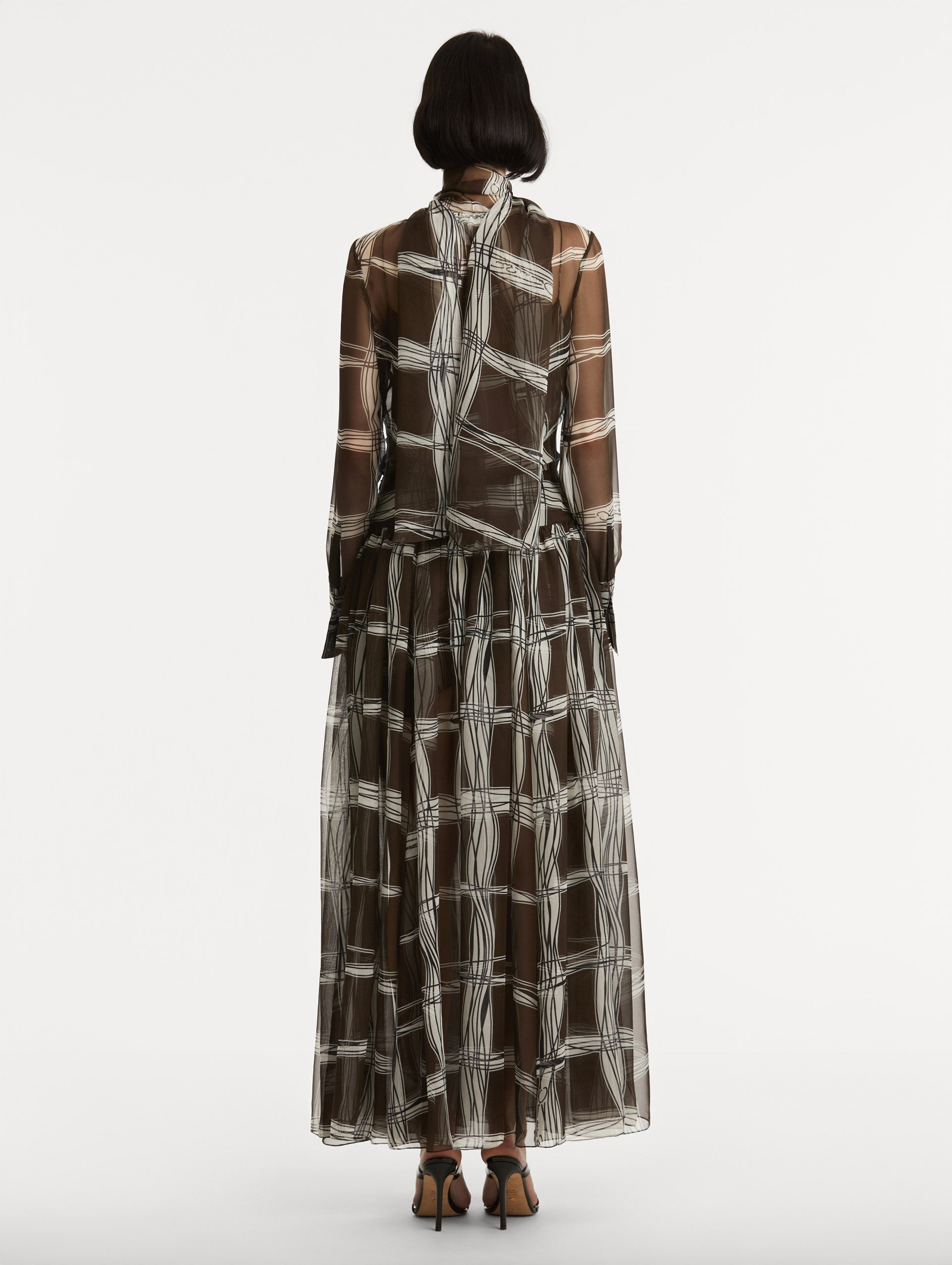 WAVY PLAID SILK CHIFFON DRESS - 3
