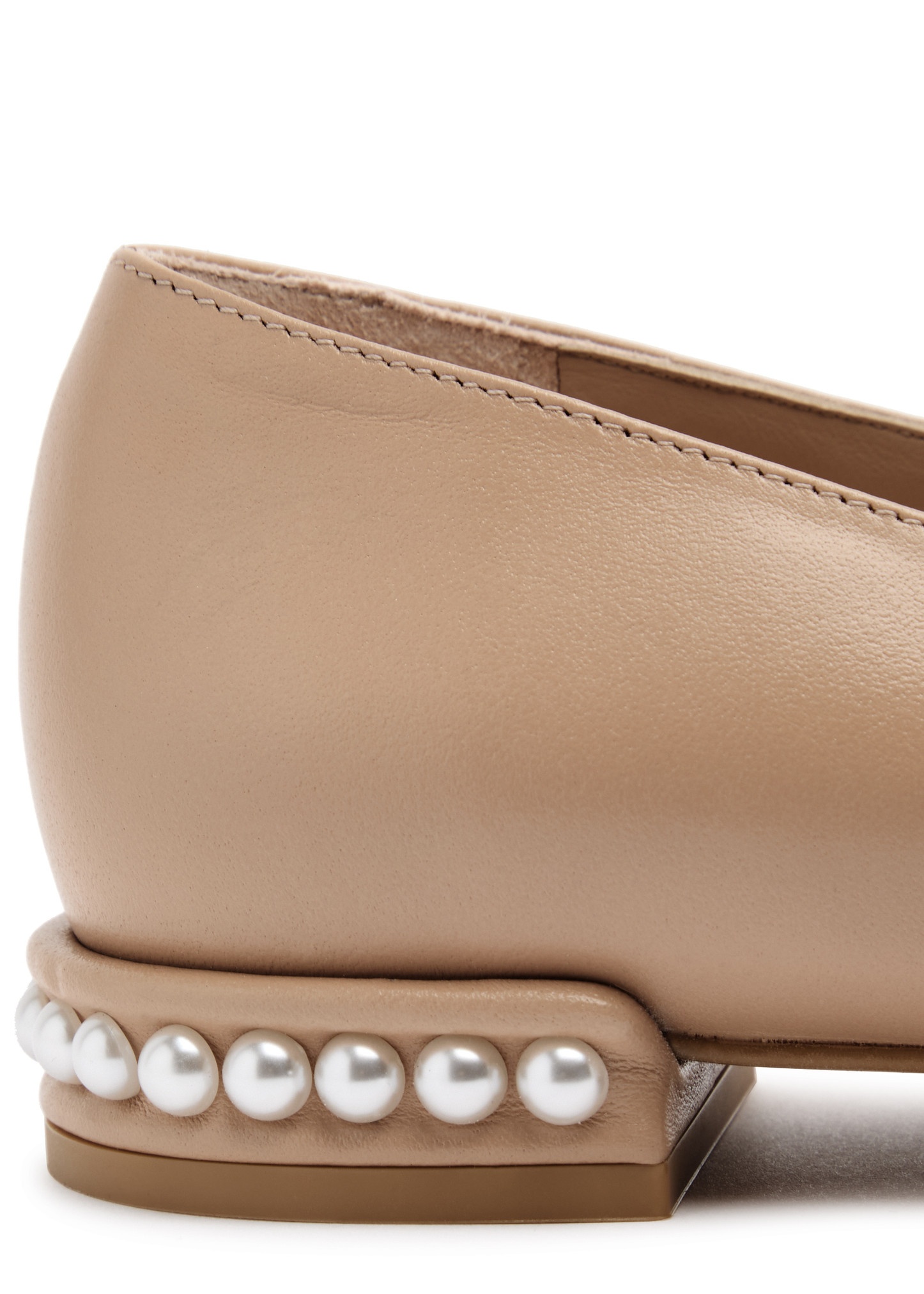 Pearl-embellished leather ballet flats - 4