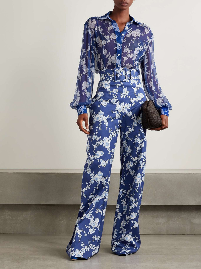 CAROLINA HERRERA Floral-print twill wide-leg pants Bright blue outlook
