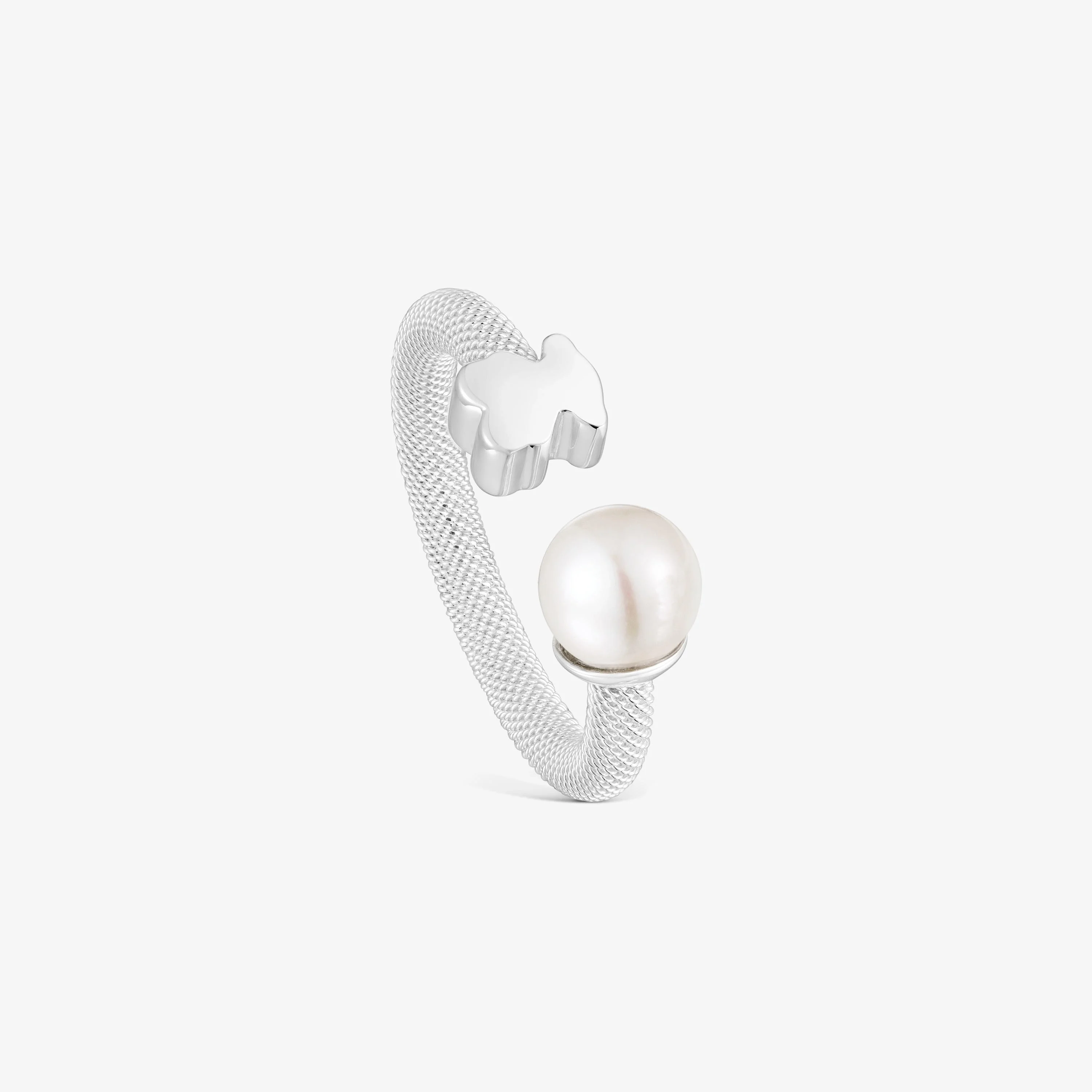 Silver Open ring with cultured pearl Icon Mesh - 1