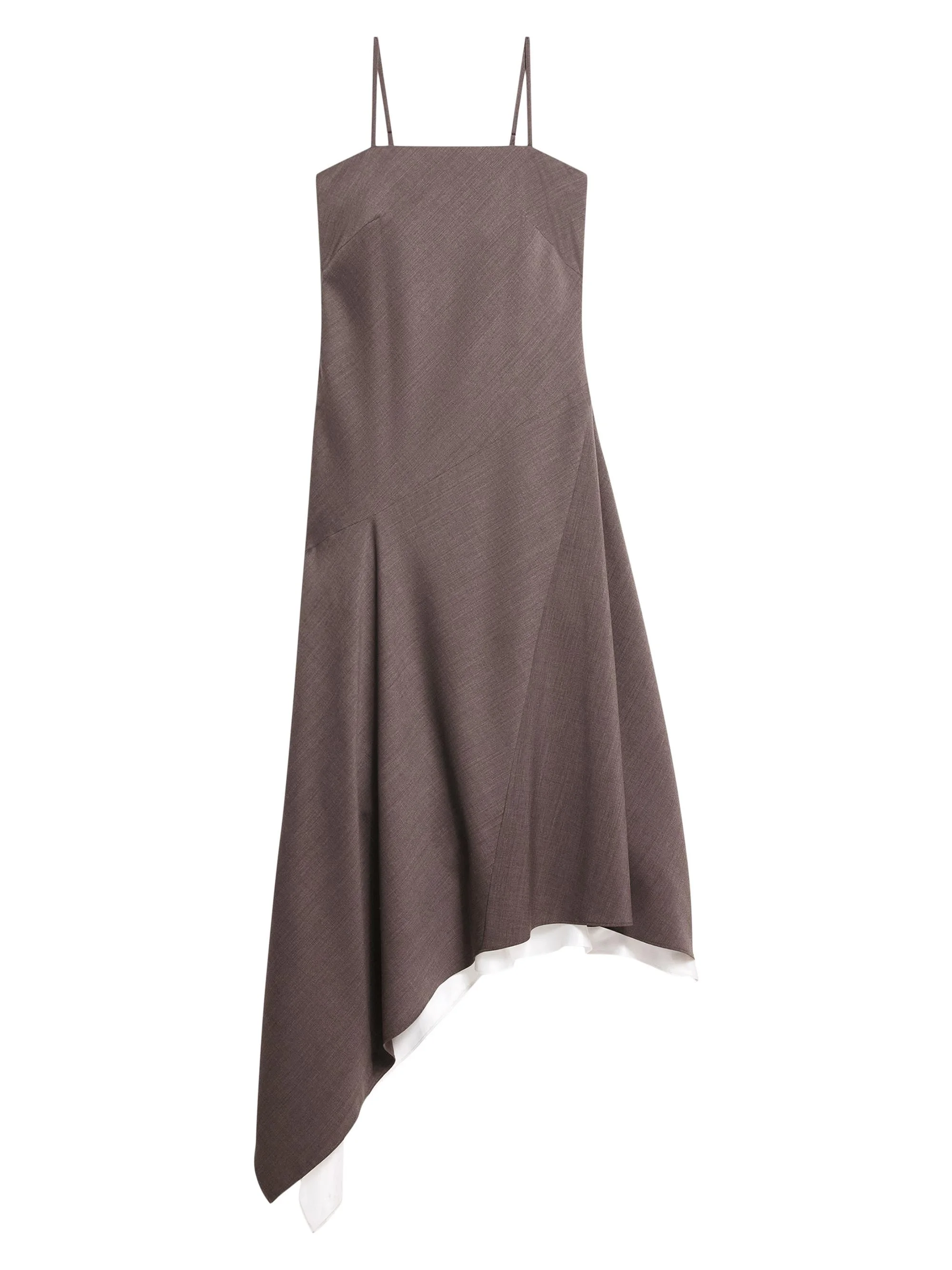 Women's Layered Wool Scarf-Hem Dress - Light Brown Melange - 1