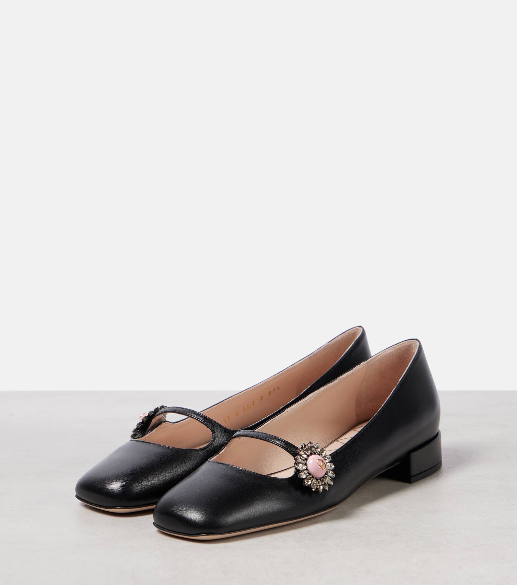 Embellished leather Mary Jane flats - 4