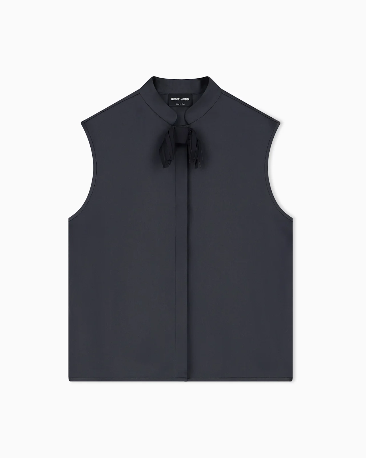 SHIRT WITH SLEEVELESS MANDARIN COLLAR IN DOUBLE SILK SATIN - 1