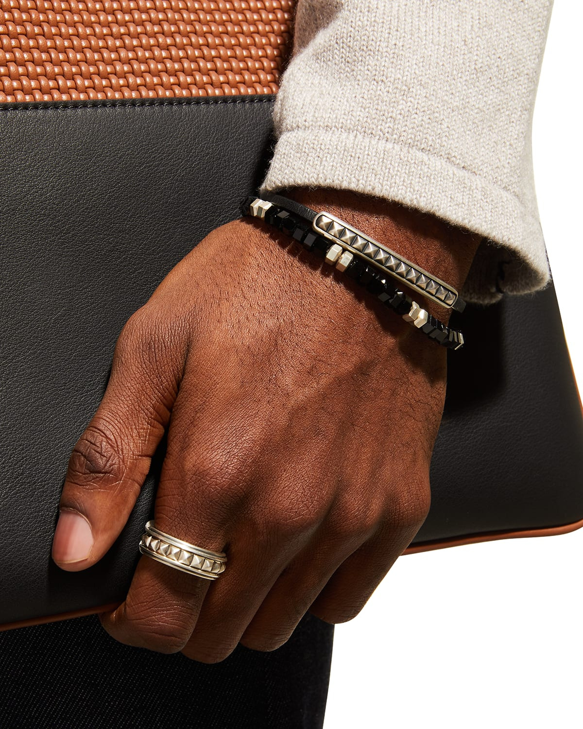 Men's Pyramid Leather ID Bracelet - 5