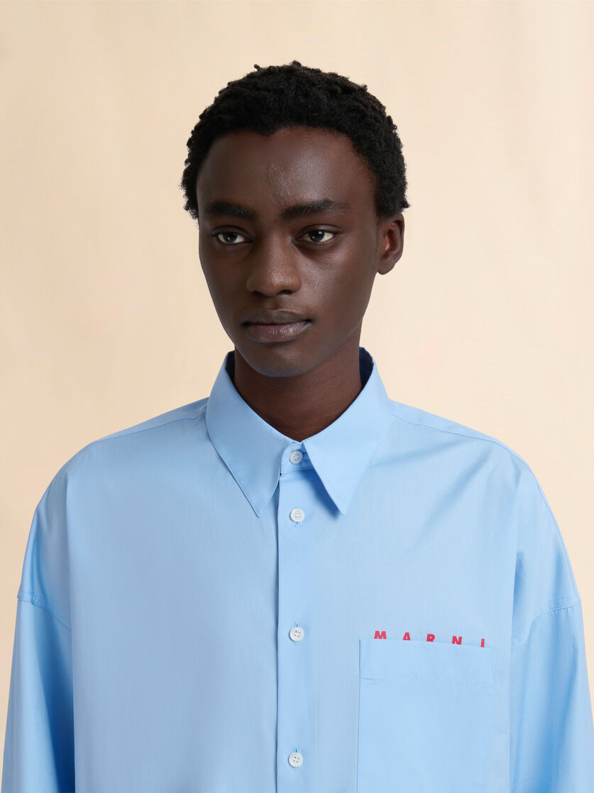 LIGHT BLUE ORGANIC POPLIN SHIRT WITH PEEPING MARNI LOGO - 4