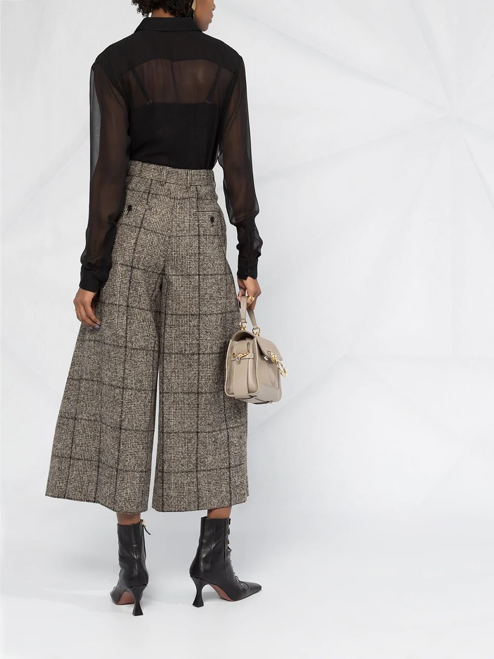 tweed check wide-leg trousers - 4