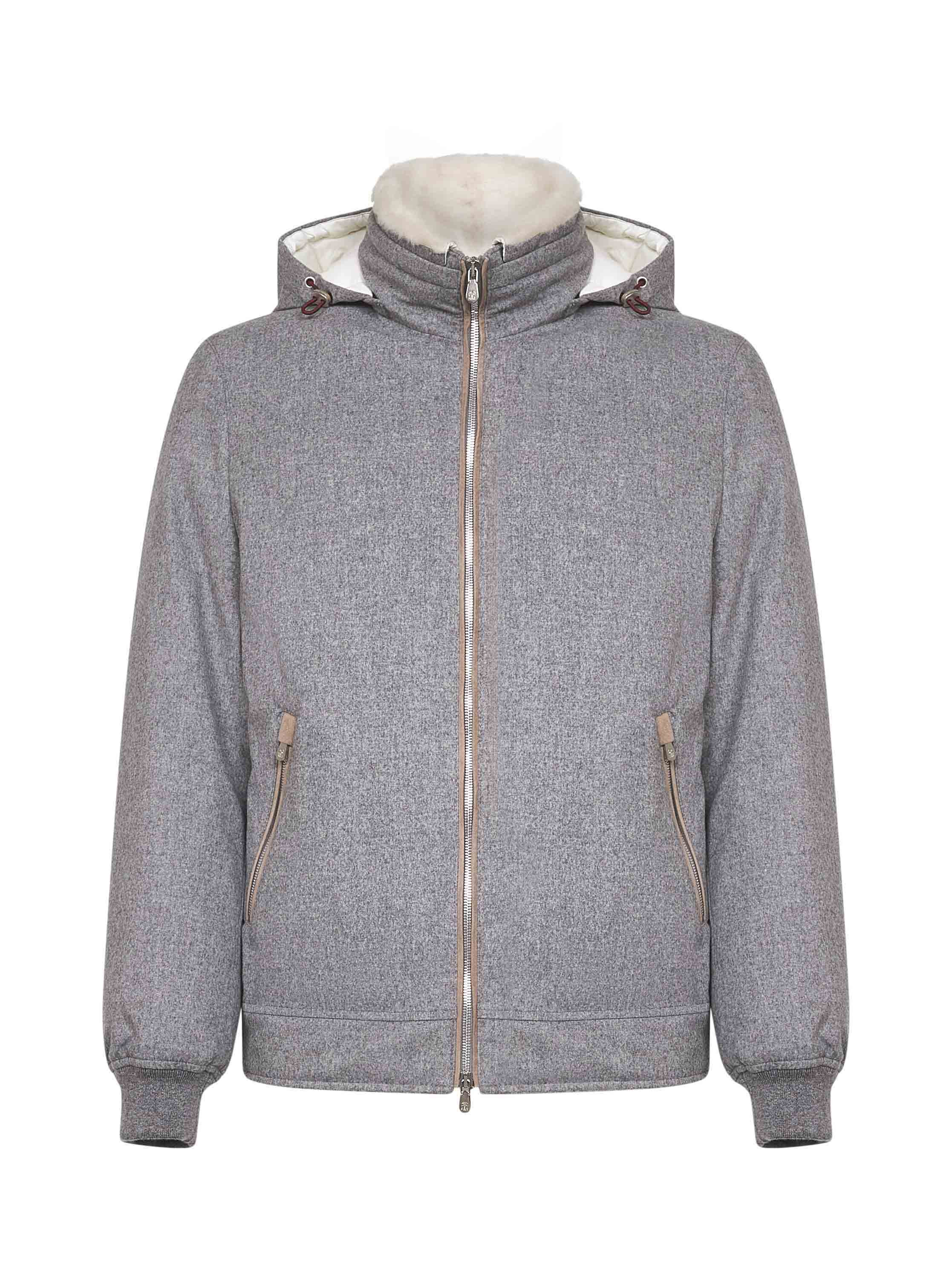 Grey wool hooded down jacket - 1