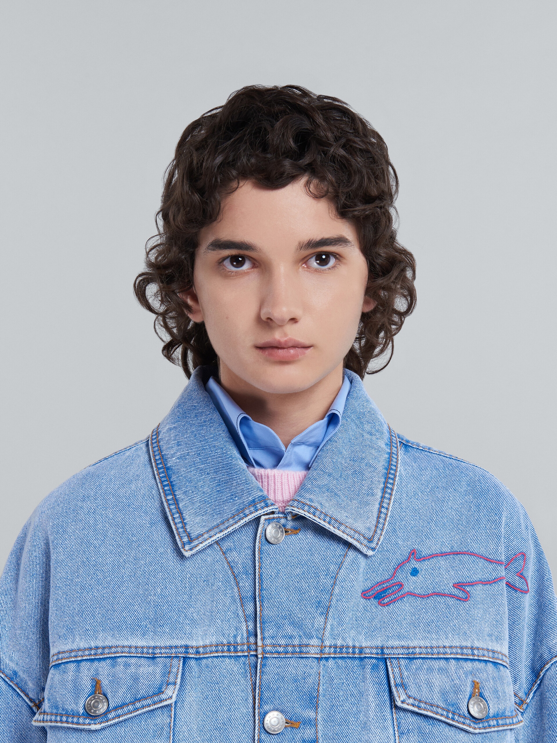 LIGHT BLUE DENIM JACKET WITH EMBROIDERY - 4
