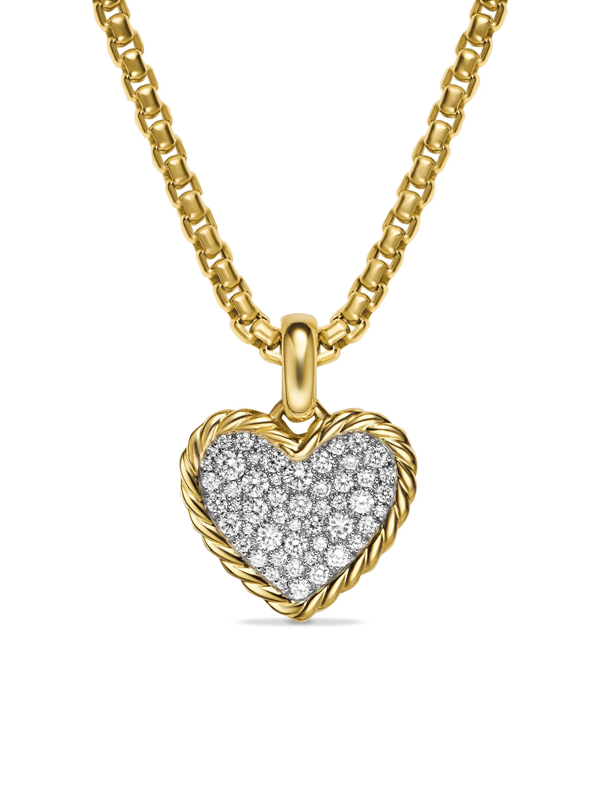 Women's Pavé Heart Amulet in 18K Yellow Gold with Diamonds, 15.6MM - Diamond - 1