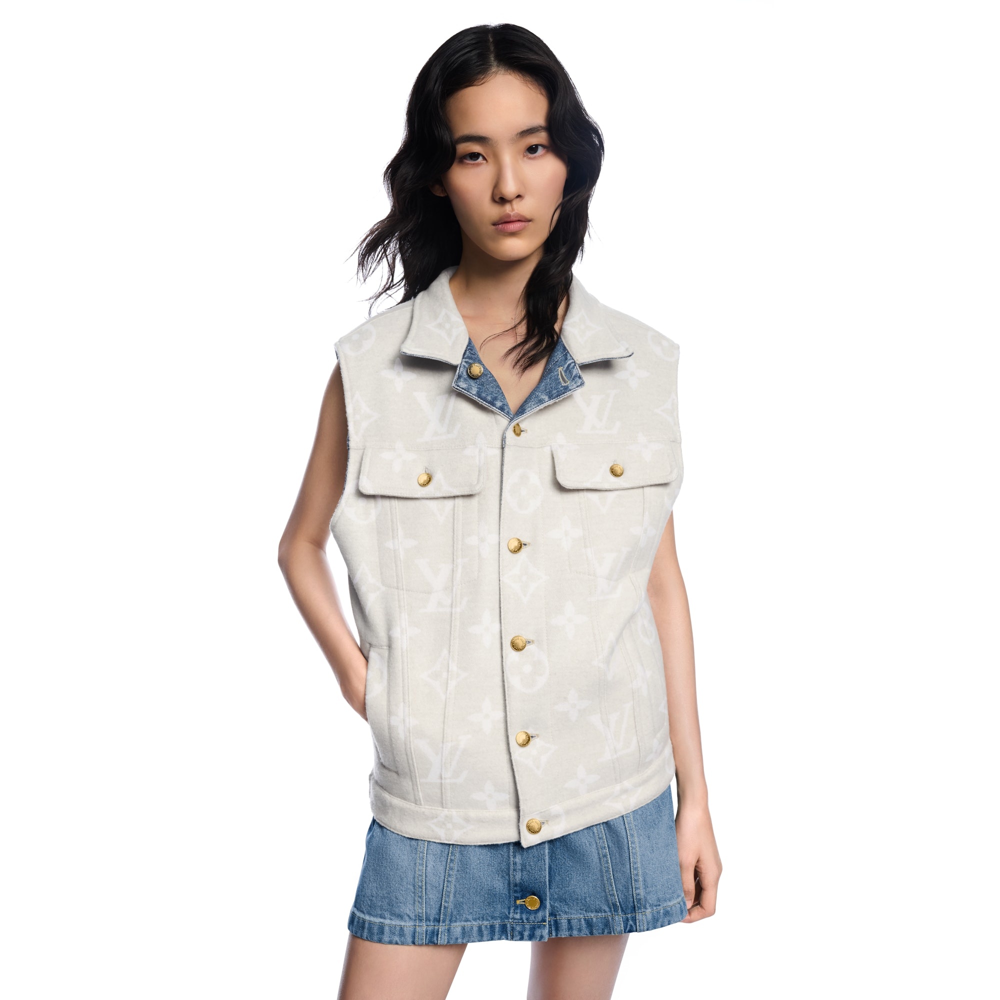 Reversible Sleeveless Denim Jacket - 6