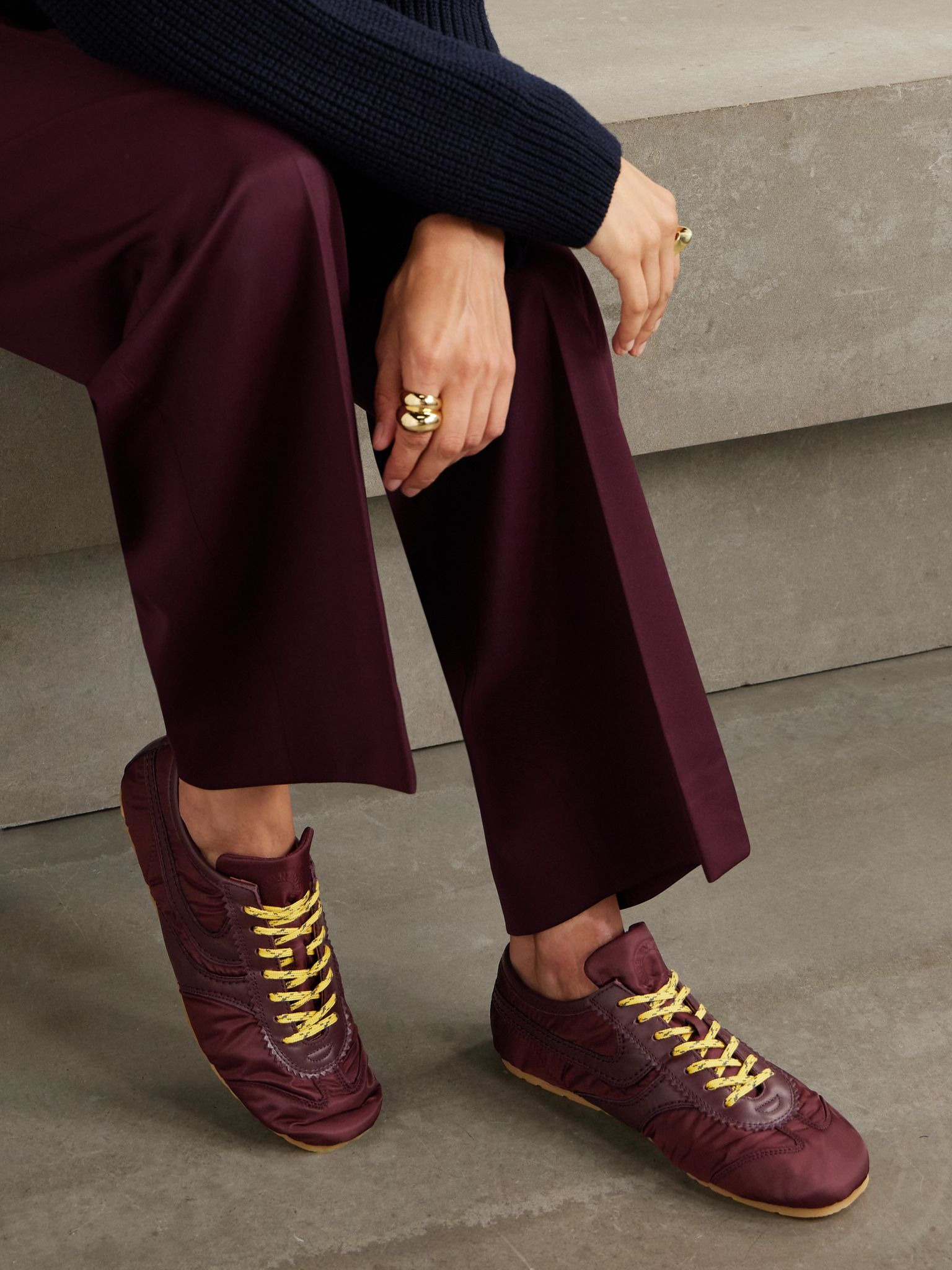 Leather-trimmed shell sneakers Burgundy - 2