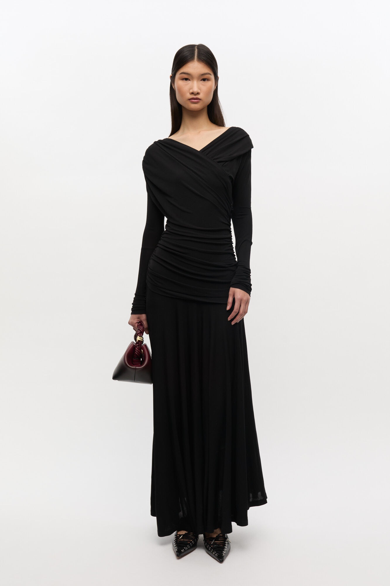 BLACK RUCHED DRESS - 2