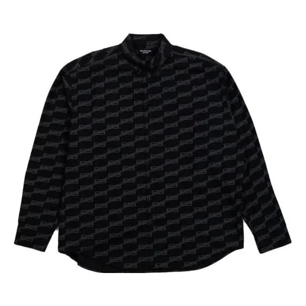 Balenciaga BB Monogram Button-Up Long Sleeve Shirt 'Black' 662983TML361269 - 1