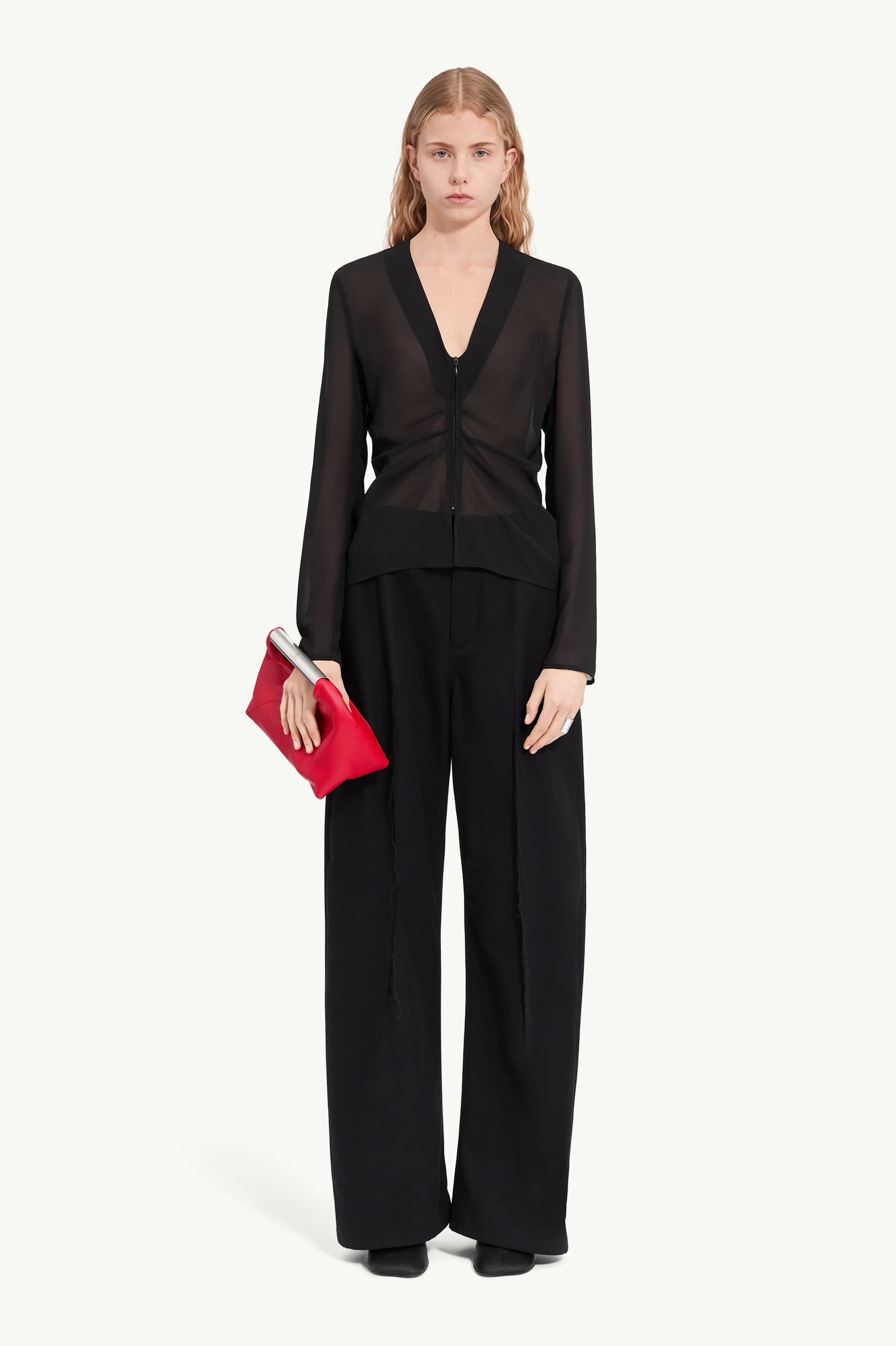 Gathered chiffon V-neck top - 1