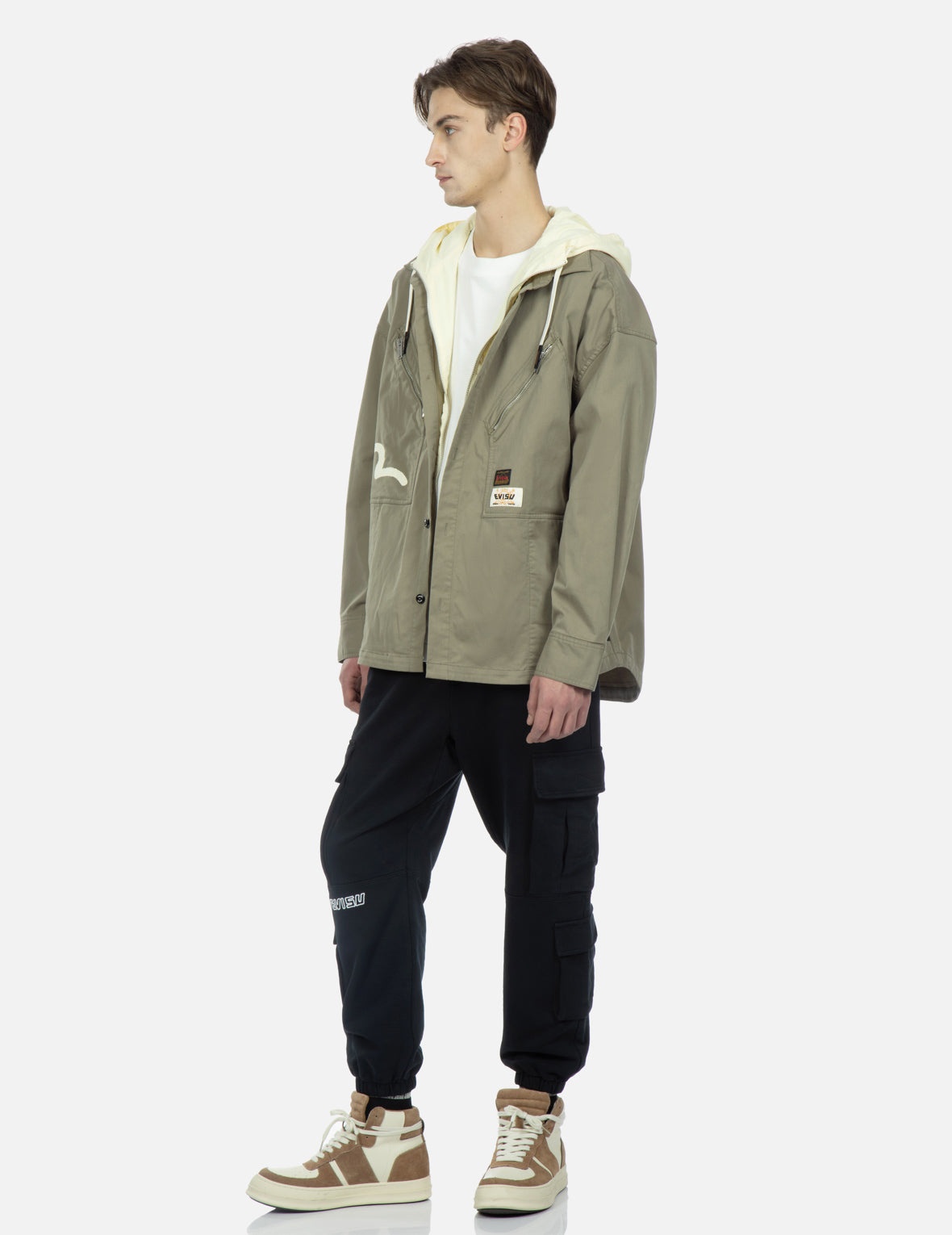 Seagull and Slogan Print Hooded Mock 2-in-1 Jacket - 4