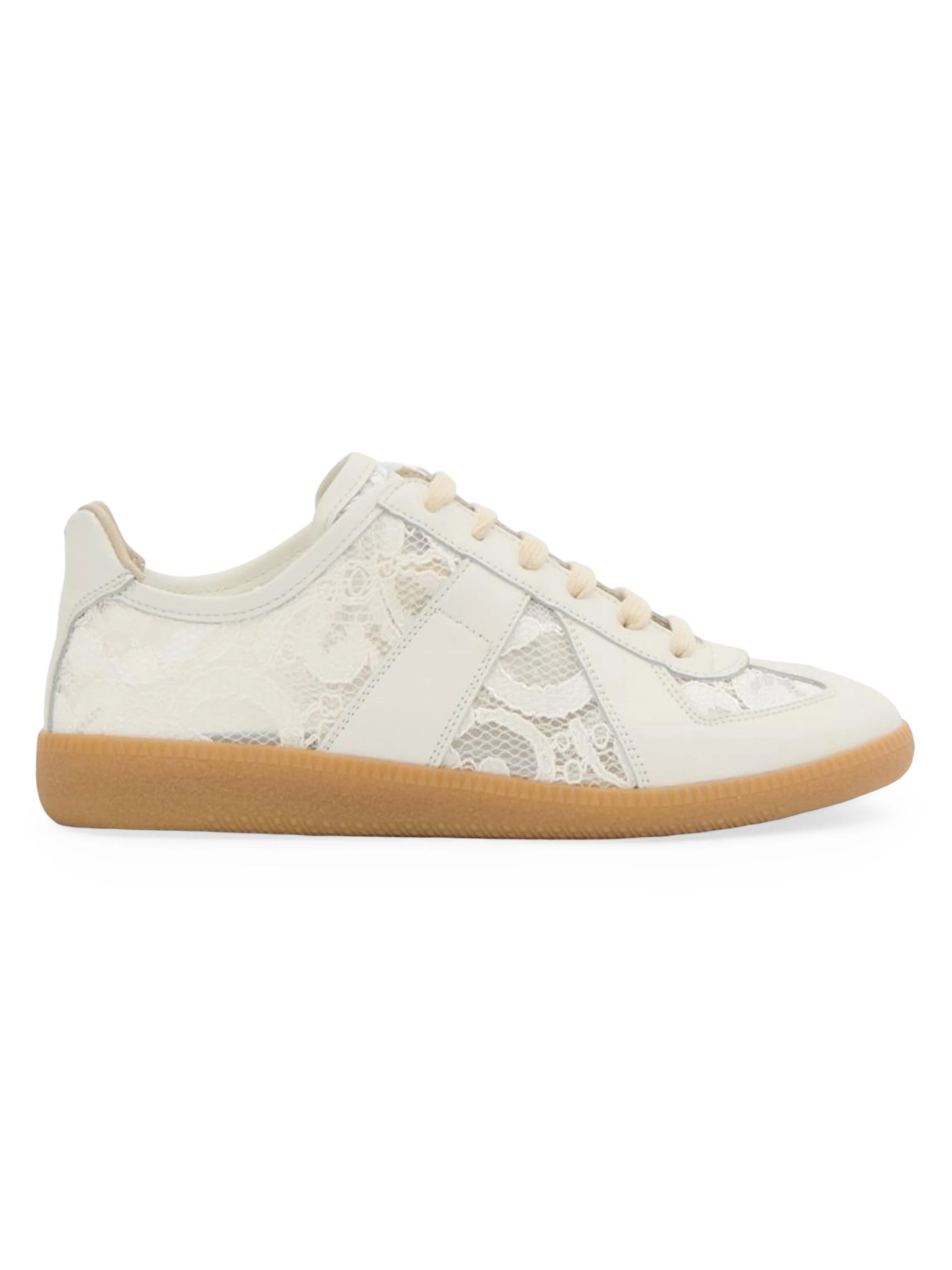 Women's Replica Lace-Trim Leather Sneakers - White - 1