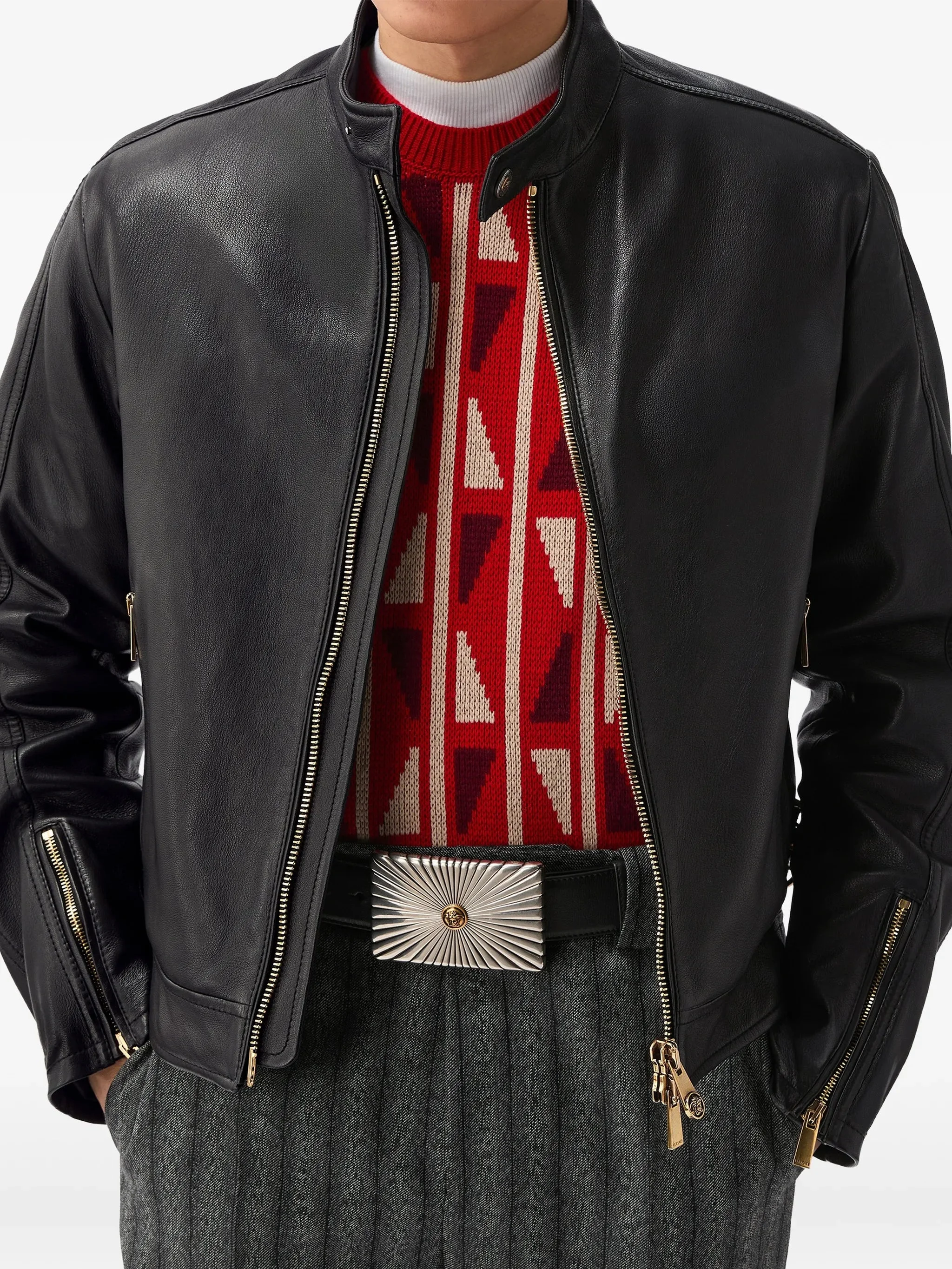 Versace Buckle-detail Leather Jacket - 1