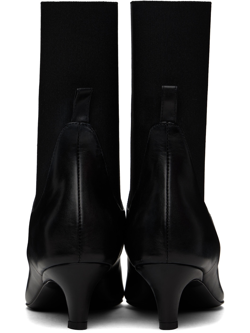 Black Leather Mid-Heel Boots - 2