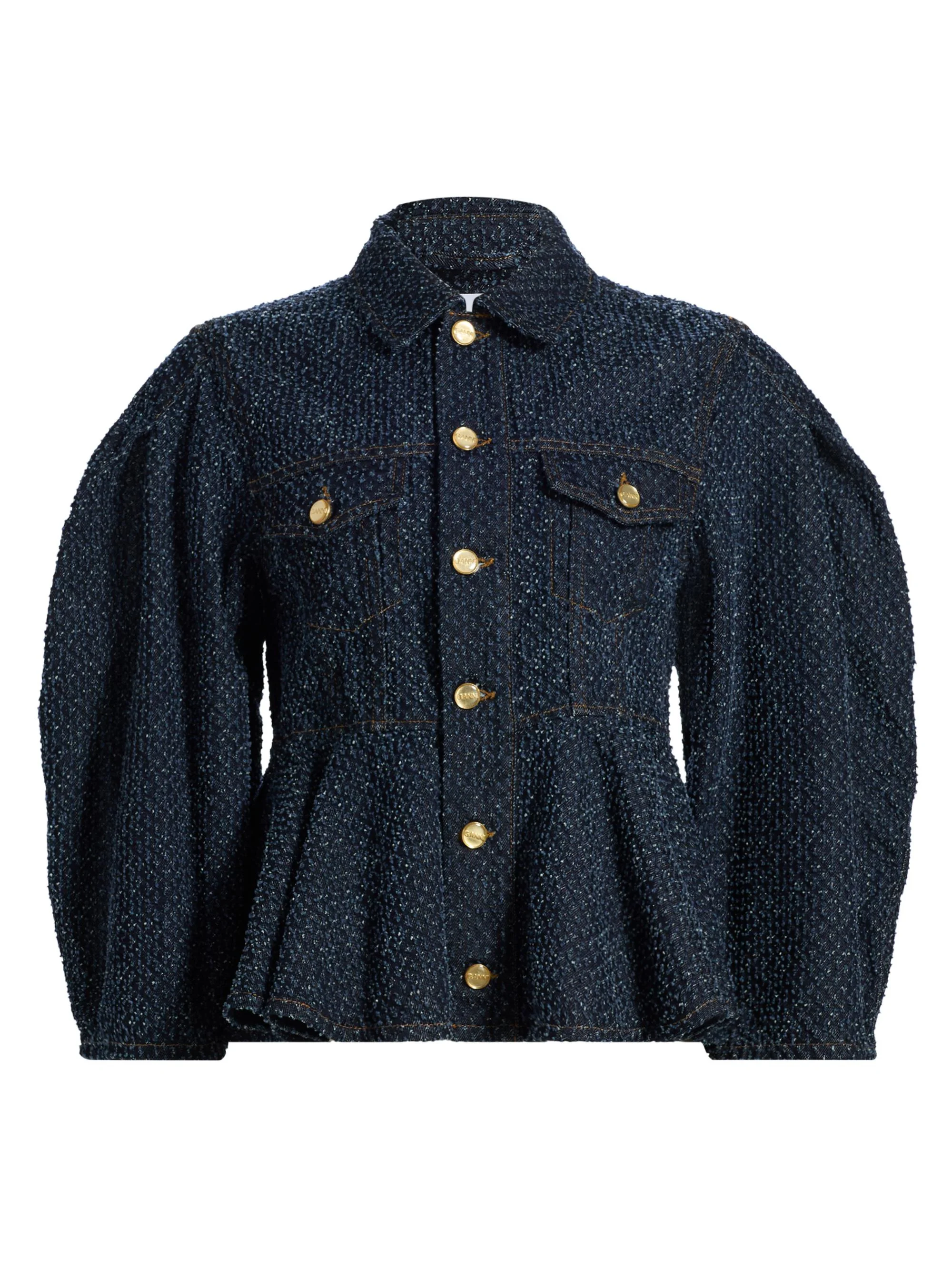 Women's Tweed Denim Peplum Jacket - Rinse - 1