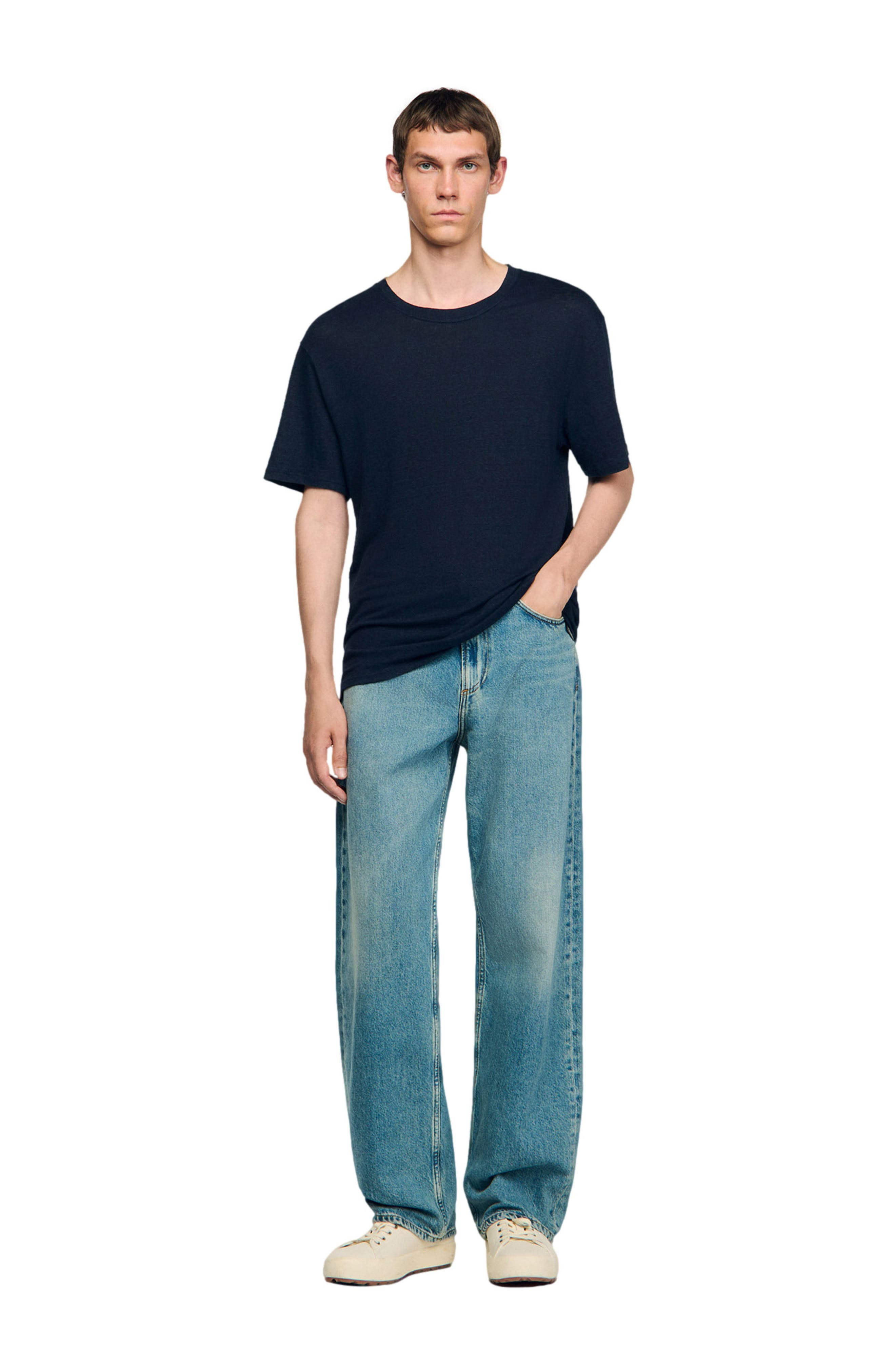 SANDRO Certified linen T-shirt in Navy Blue at Nordstrom - 6