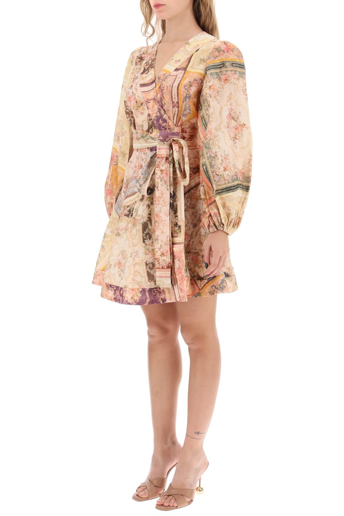 chinese dress ladies Zimmermann August Long Sleeve Mini Dress, Dusty Blue Floral, Size 4