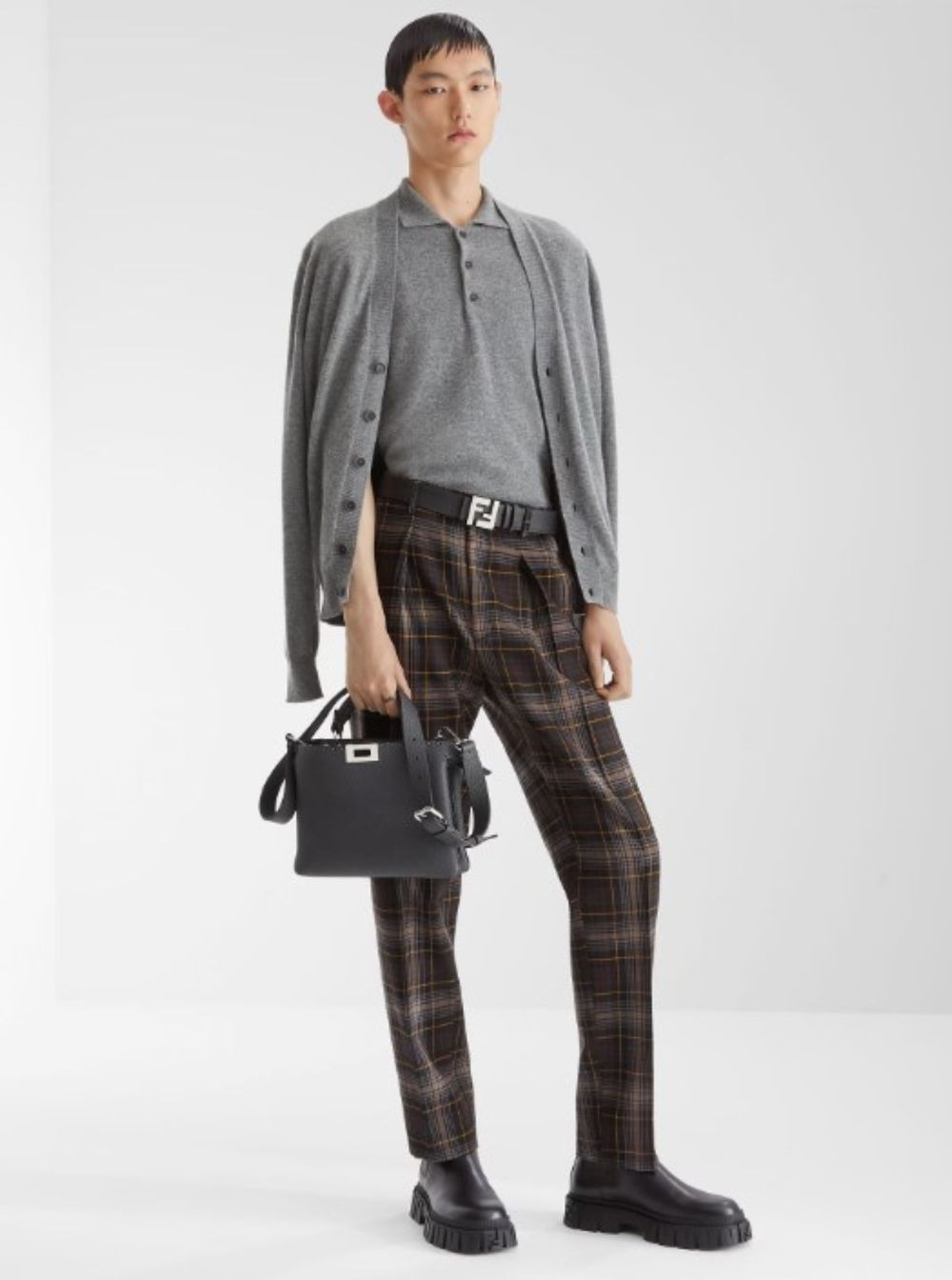 Fendi Men Brown Pants With All-Over Tartan Motif In Wool Man - 4