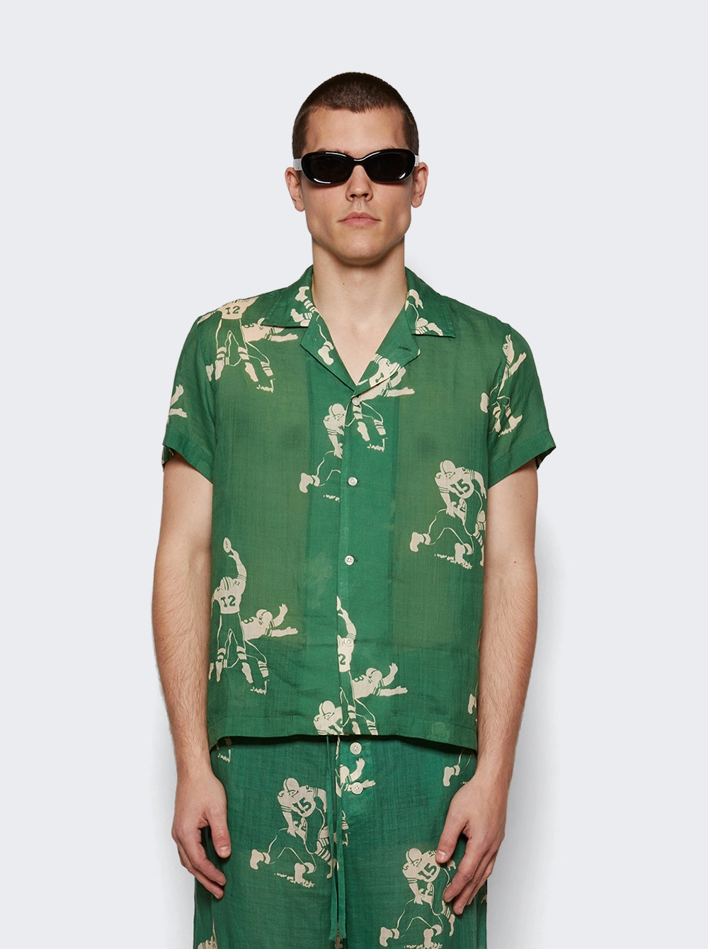 Football Linen Short Sleeve Shirt Green - 3