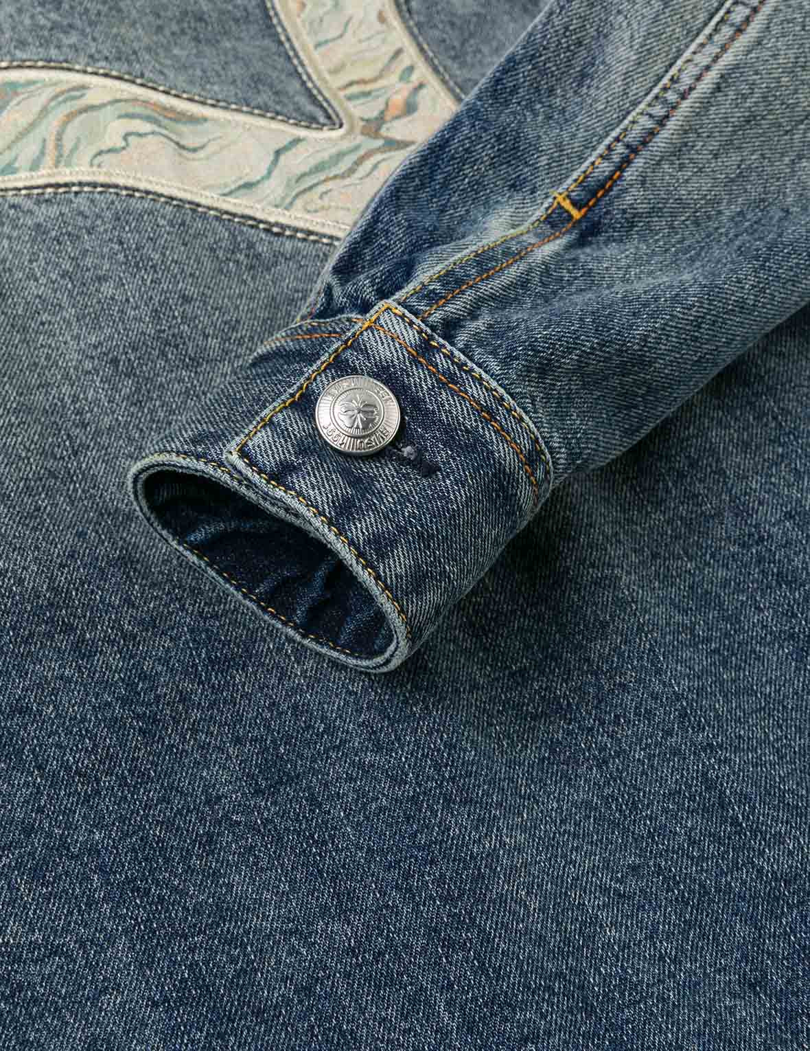 Brocade Inserted Daicock Regular Fit Denim Jacket - 12