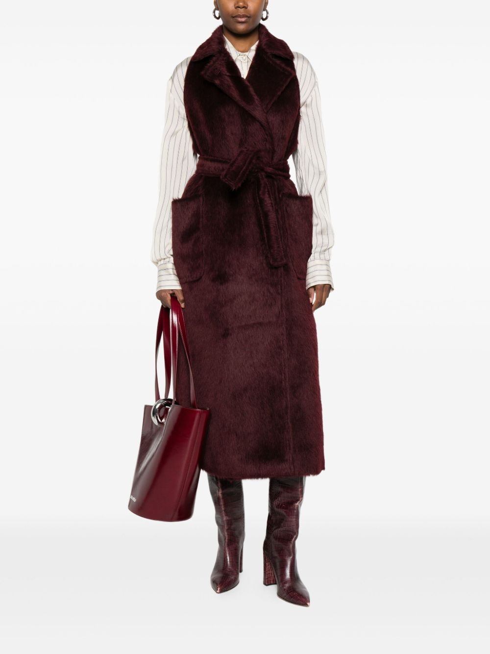belted sleeveless coat - 2