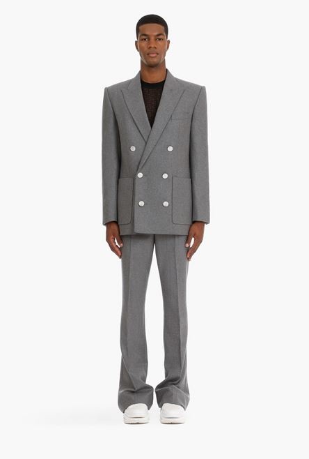 Heather gray wool blazer with double-breasted silver-tone buttoned closure - 4
