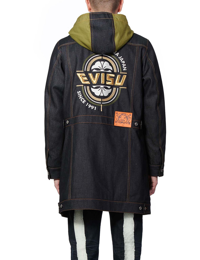 KAMON AND LOGO EMBROIDERED DENIM PADDED COAT 4