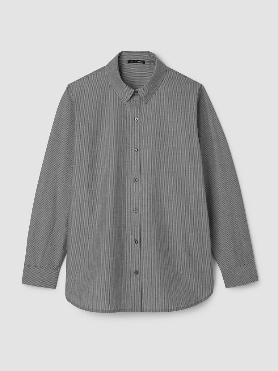 Striped Organic Cotton Poplin Classic Collar Shirt - 1
