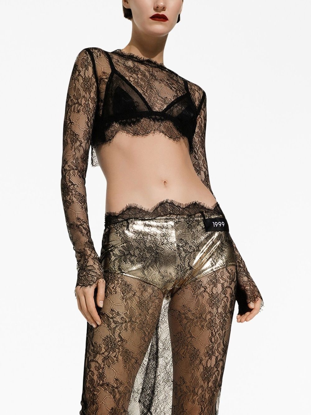 sheer lace cropped top - 6