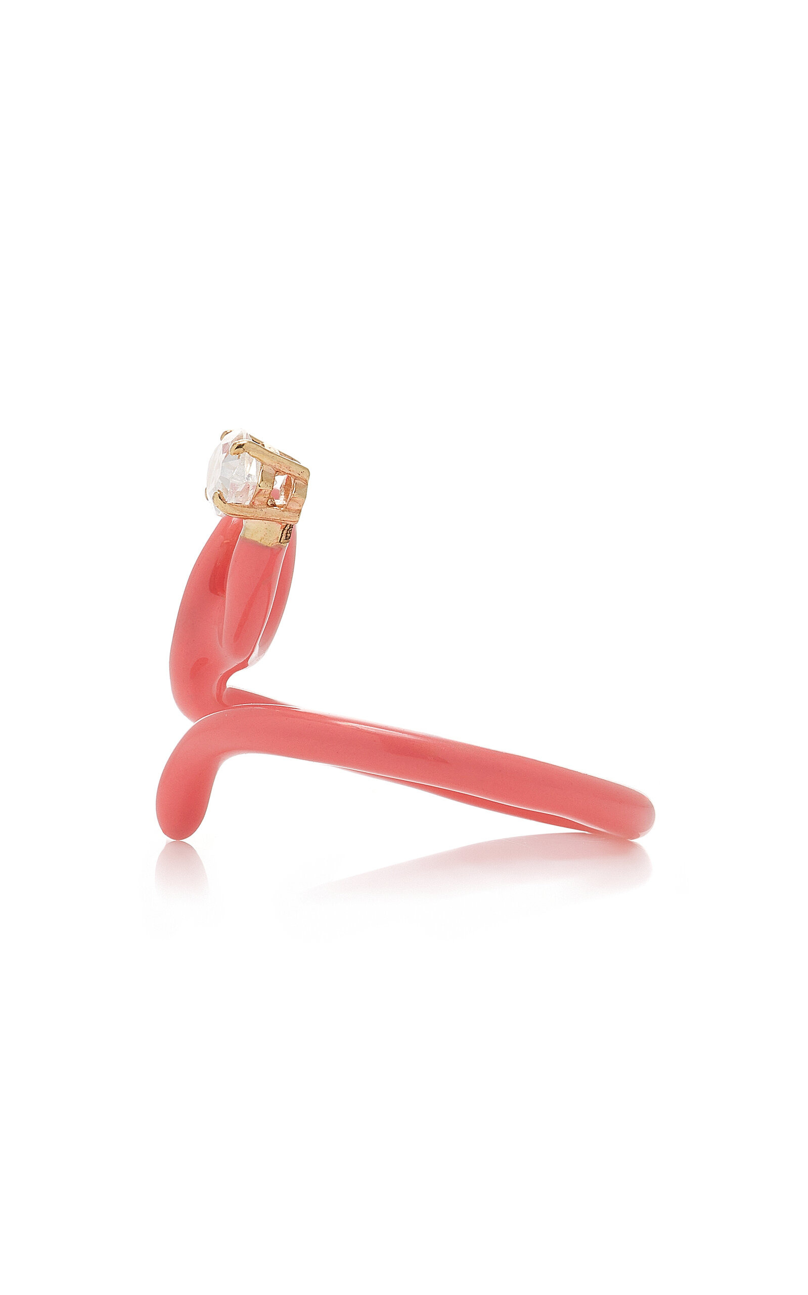 Baby Vine Enameled 9K Rose Gold Crystal Ring pink - 4