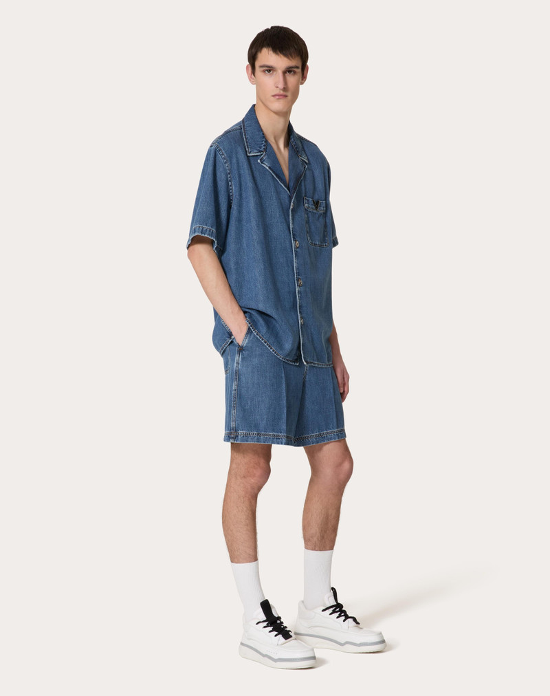 Valentino DENIM BOWLING SHIRT WITH METALLIC V DETAIL outlook