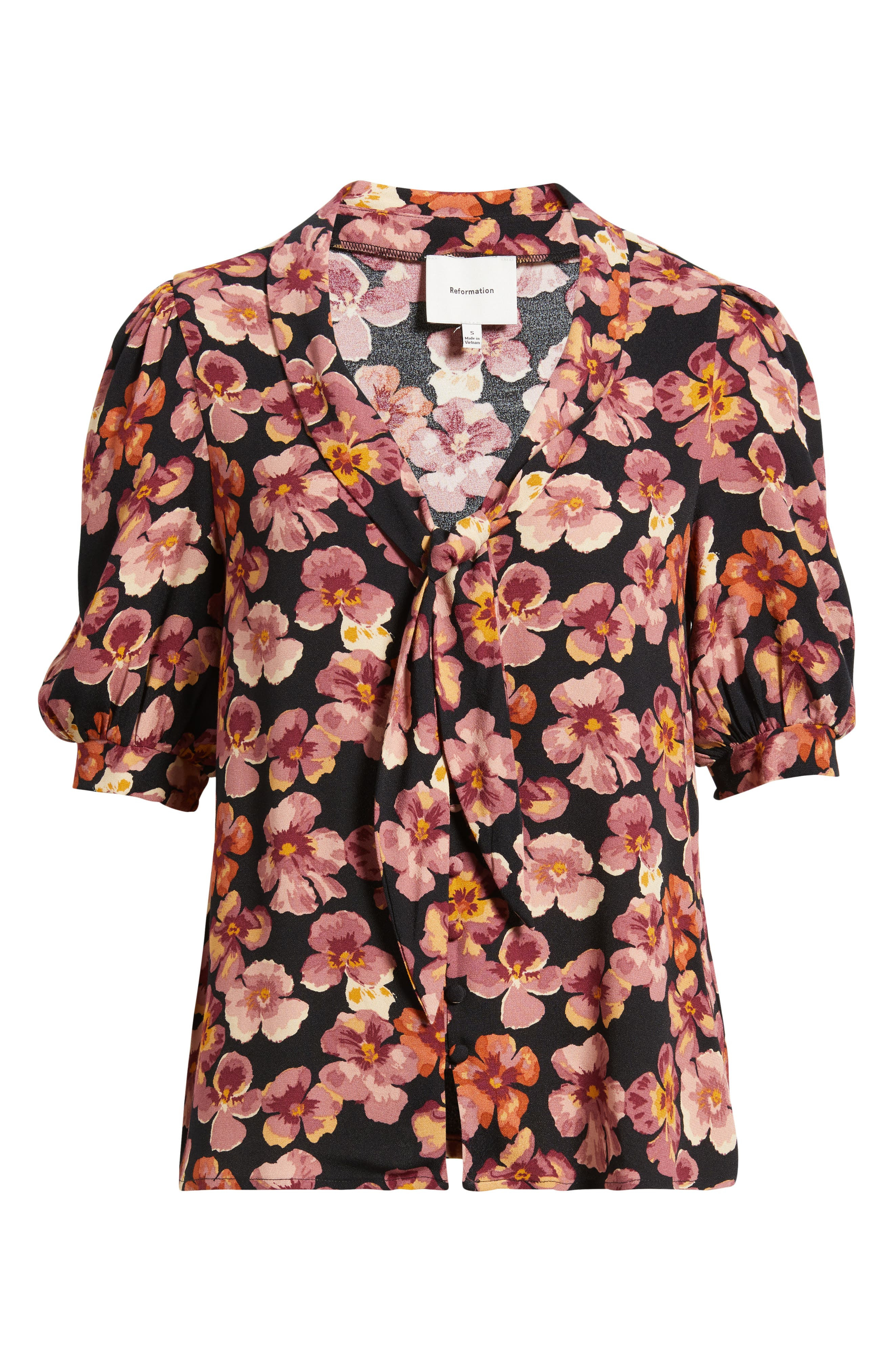 Reformation Joelle Floral Tie Neck Button-Up Top in Pansy at Nordstrom - 5