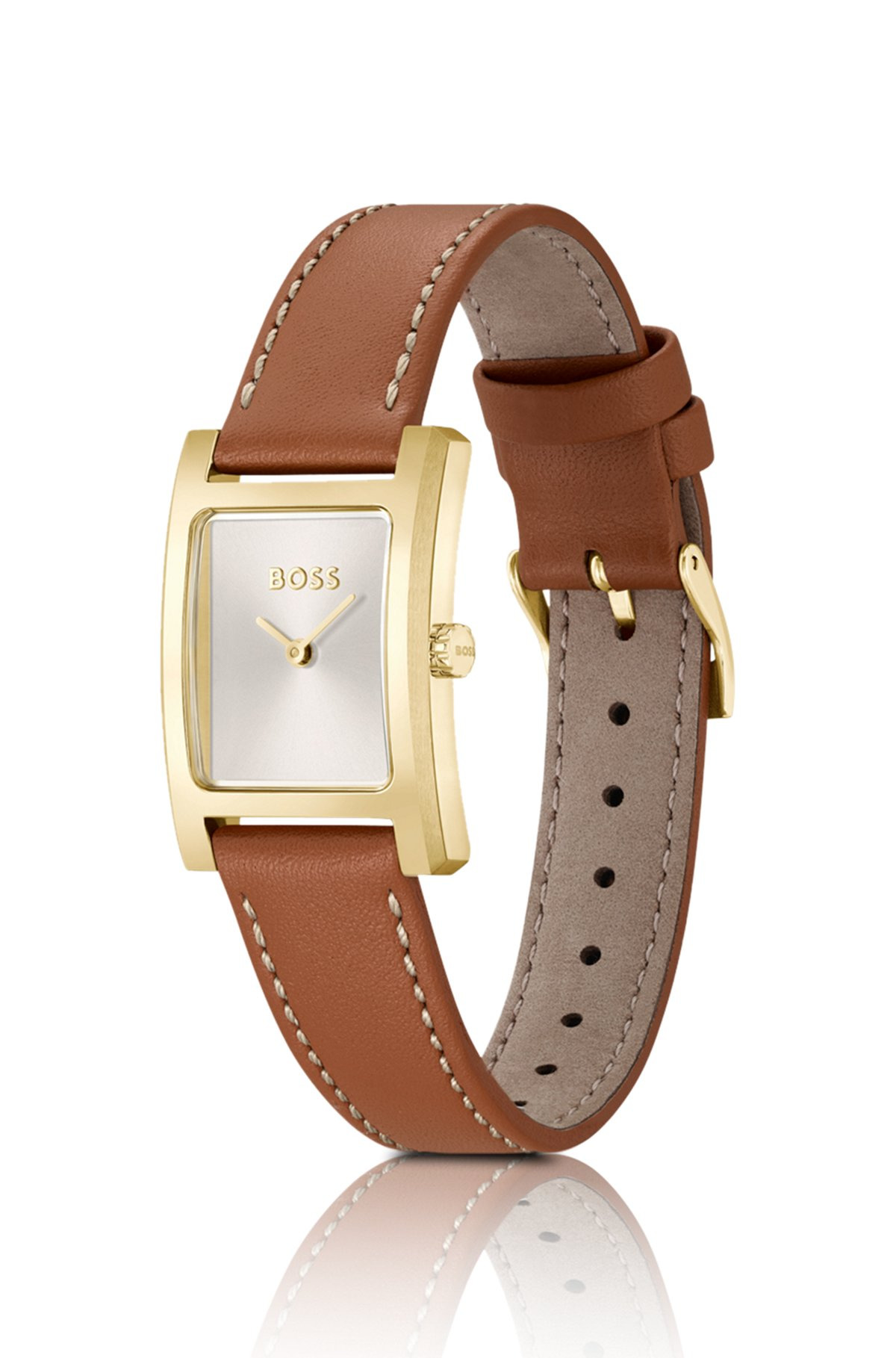 LEATHER-STRAP WATCH WITH BRUSHED SILVER-WHITE DIAL - 2