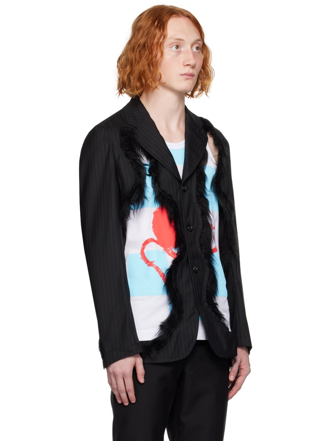 Black Cutout Faux-Fur Blazer - 2