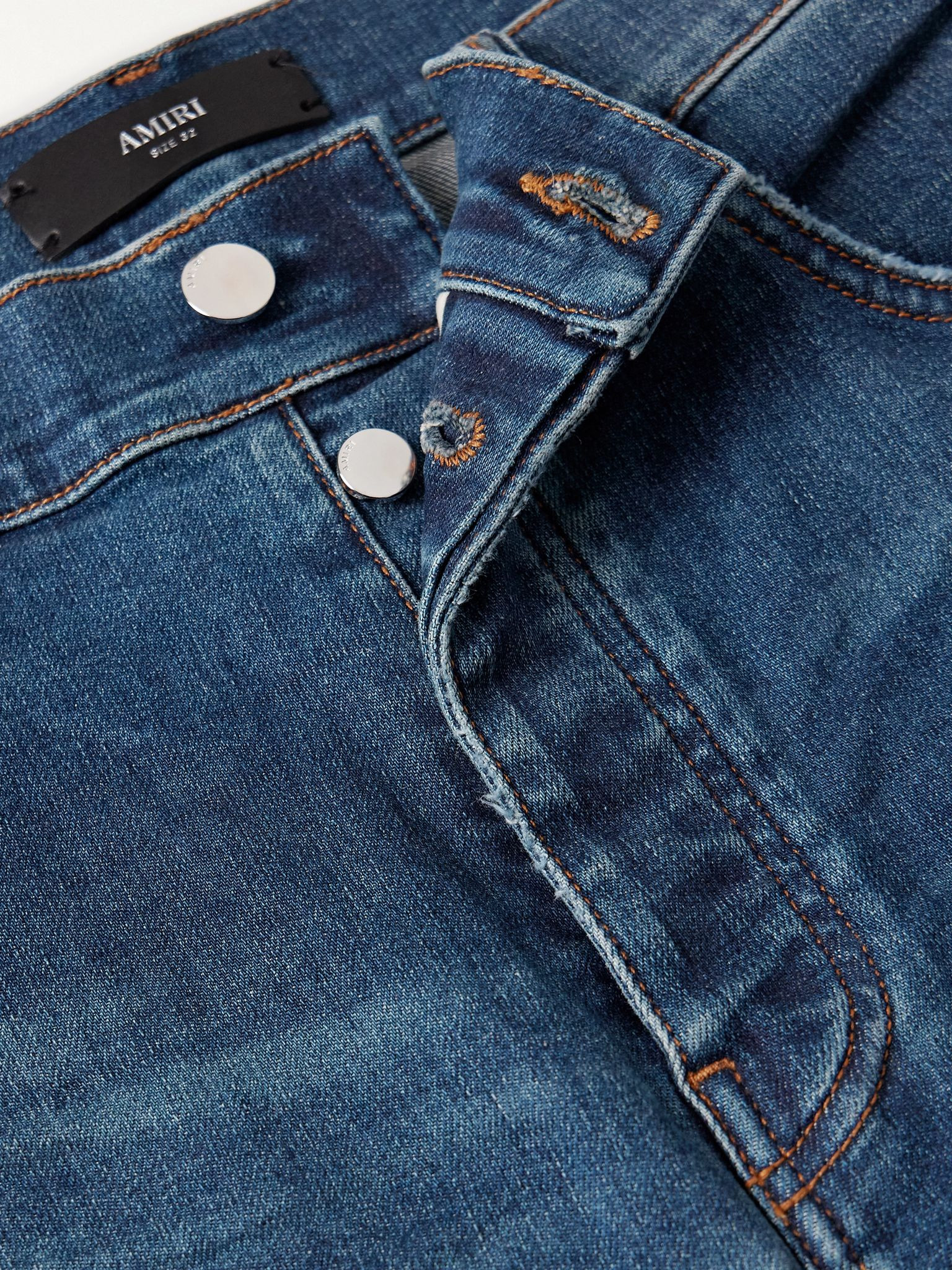 Thrasher Slim-Fit Distressed Croc-Effect Leather-Trimmed Panelled Jeans Blue - 6