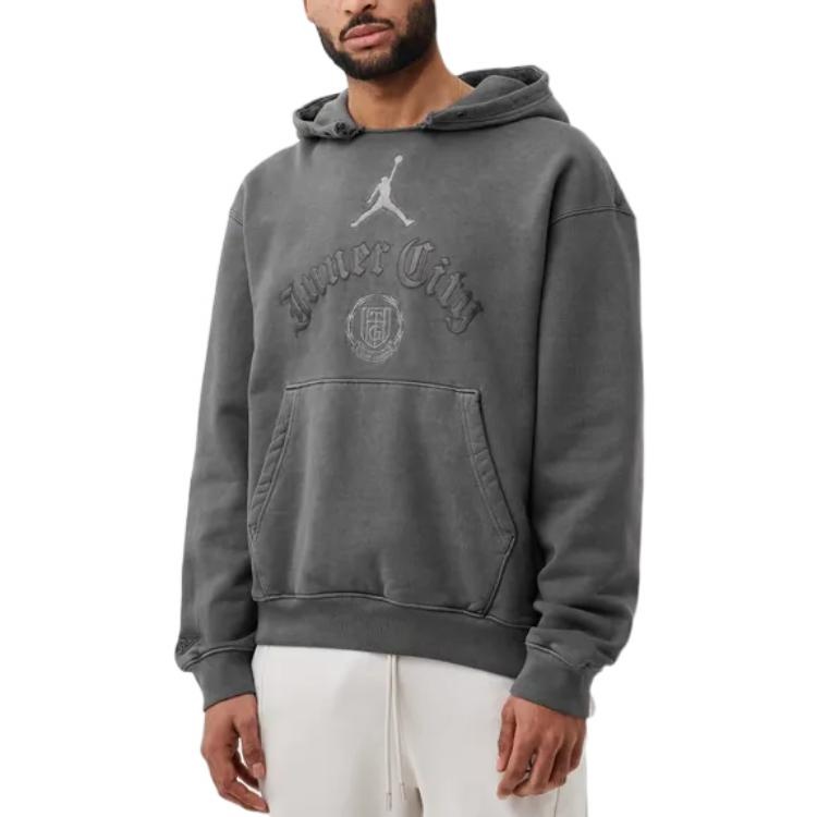 Men's Air Jordan x HTG Crossover Solid Color Alphabet Logo Hooded Long Sleeves Us Edition Gray DJ797 - 2