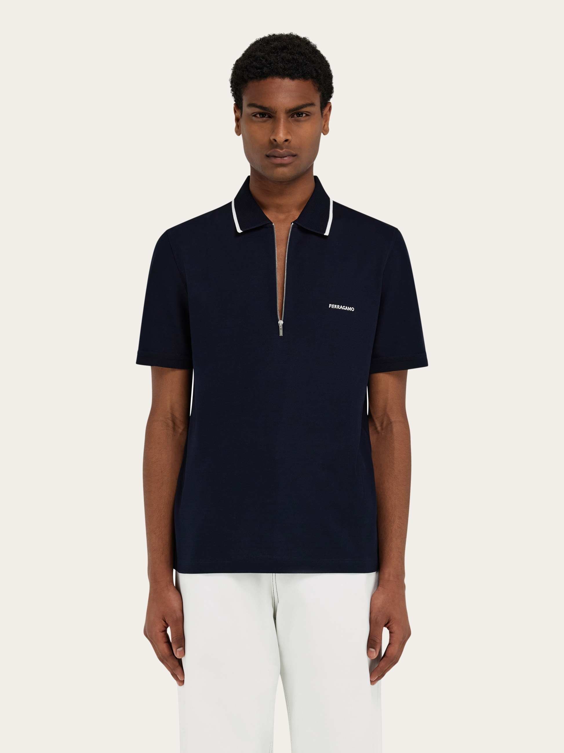 Cotton polo shirt with zip closure - 5