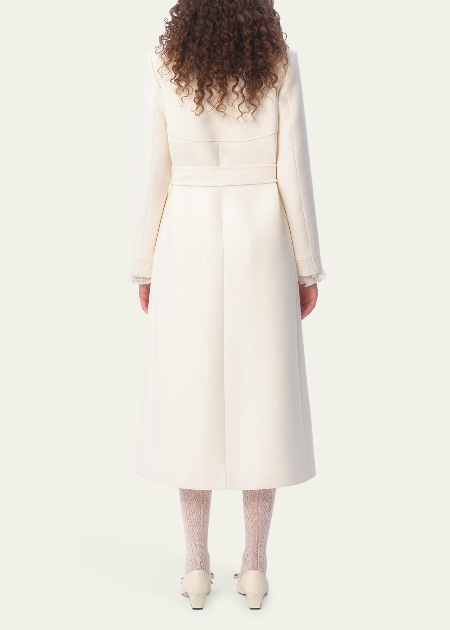 V Logo Collared Wool Coat - 3
